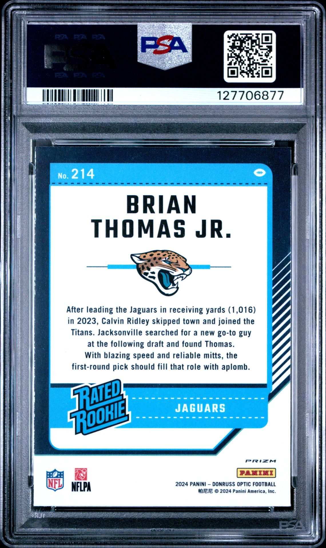 2024 Panini Donruss Optic Brian Thomas Jr. #214 (Blue Hyper) Gem Mt 10 back