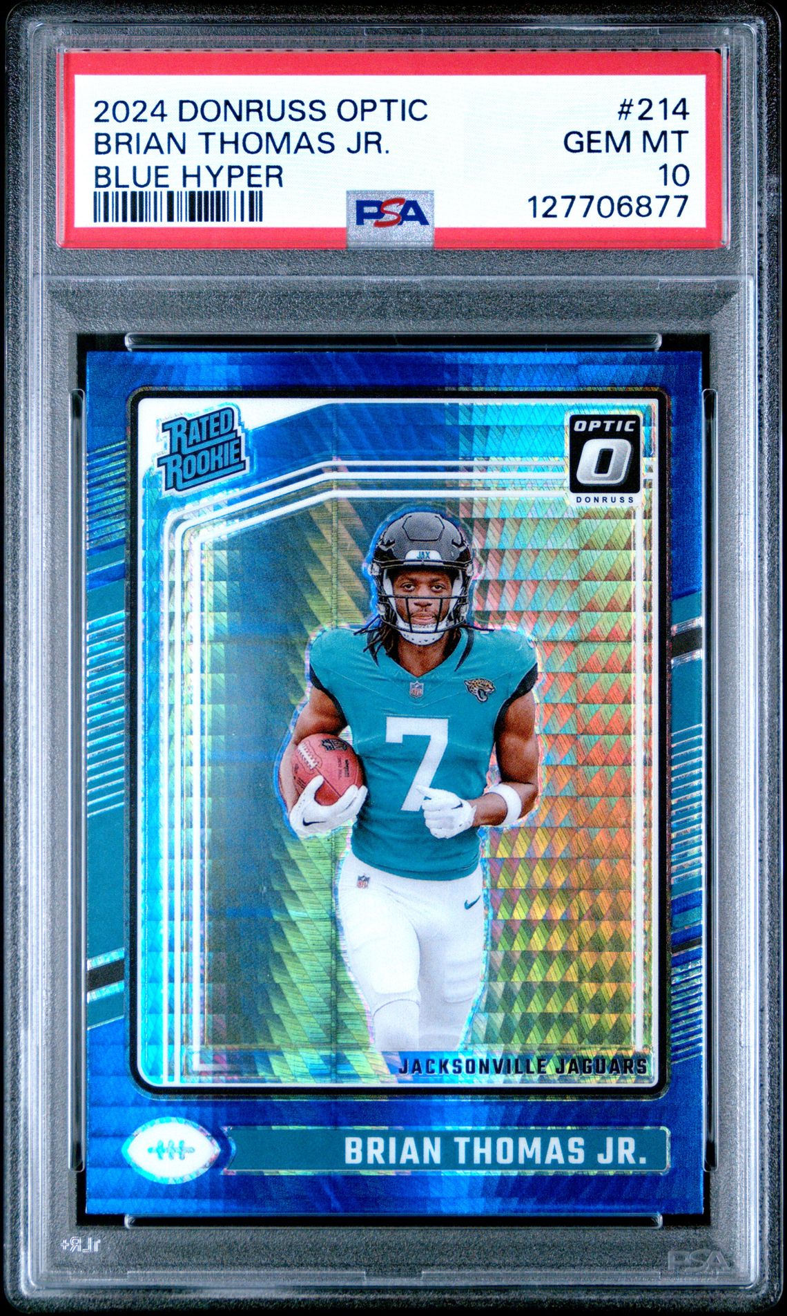 2024 Panini Donruss Optic Brian Thomas Jr. #214 (Blue Hyper) Gem Mt 10 front