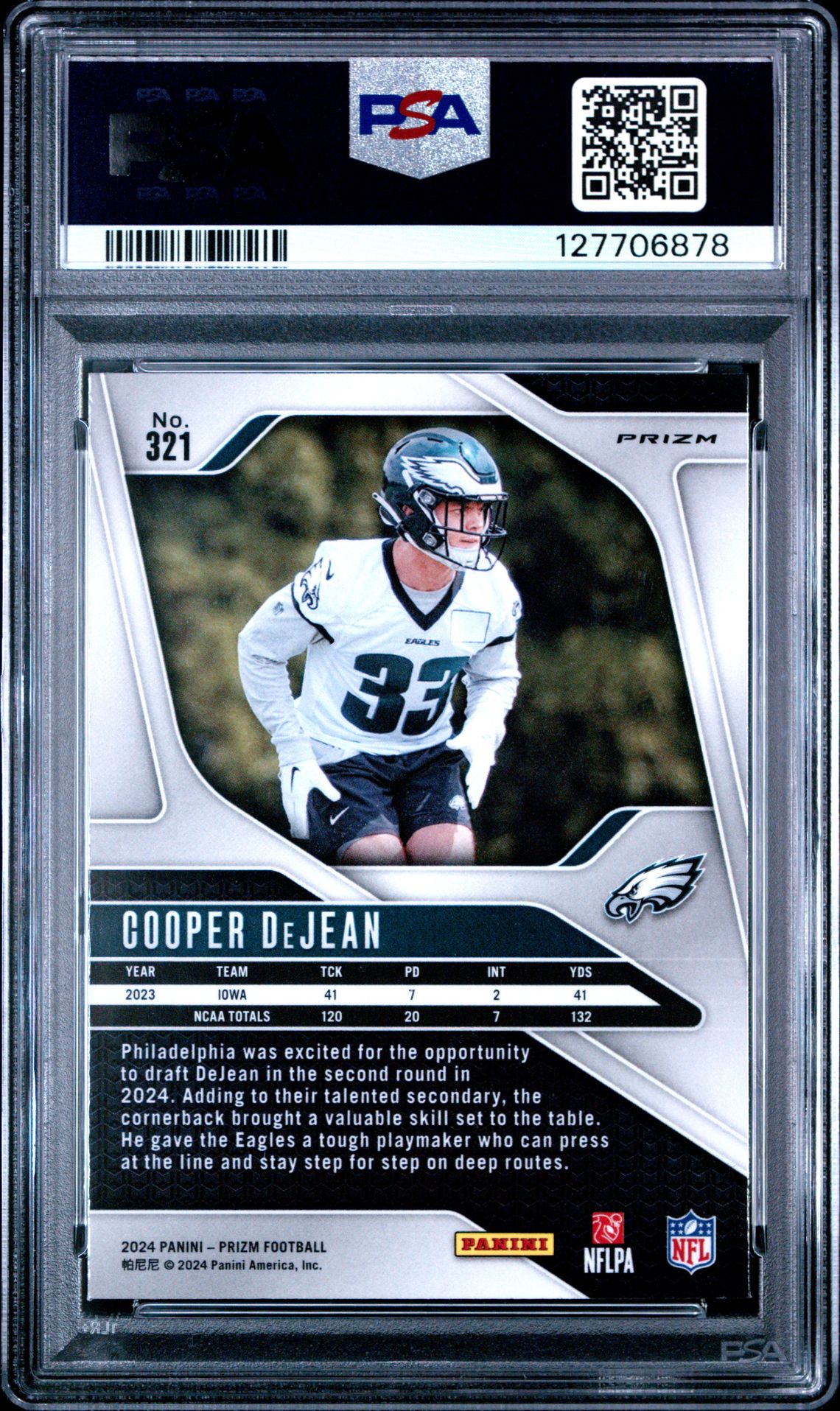 2024 Panini Prizm Cooper Dejean #321 (Silver Prizm) Mint 9 back