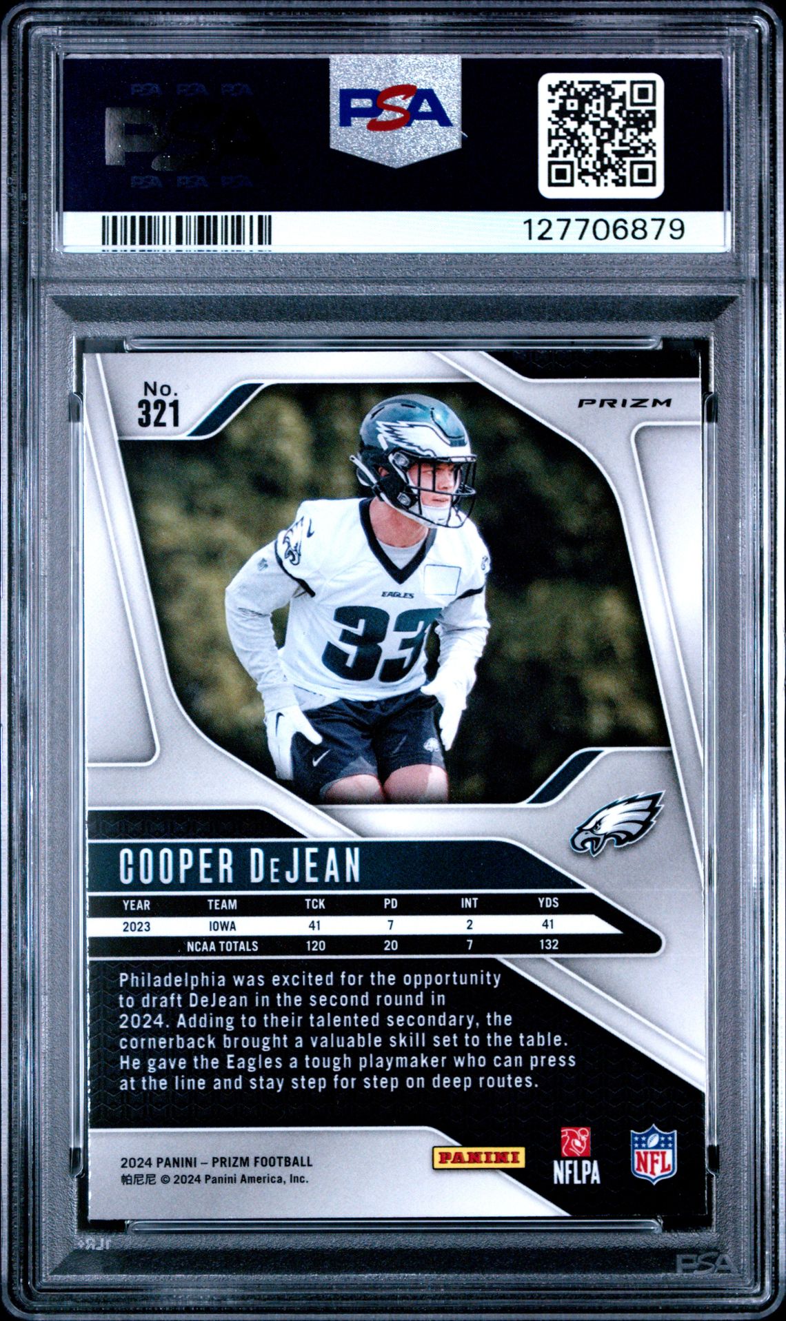 2024 Panini Prizm Cooper Dejean #321 (Silver Prizm) Gem Mt 10 back