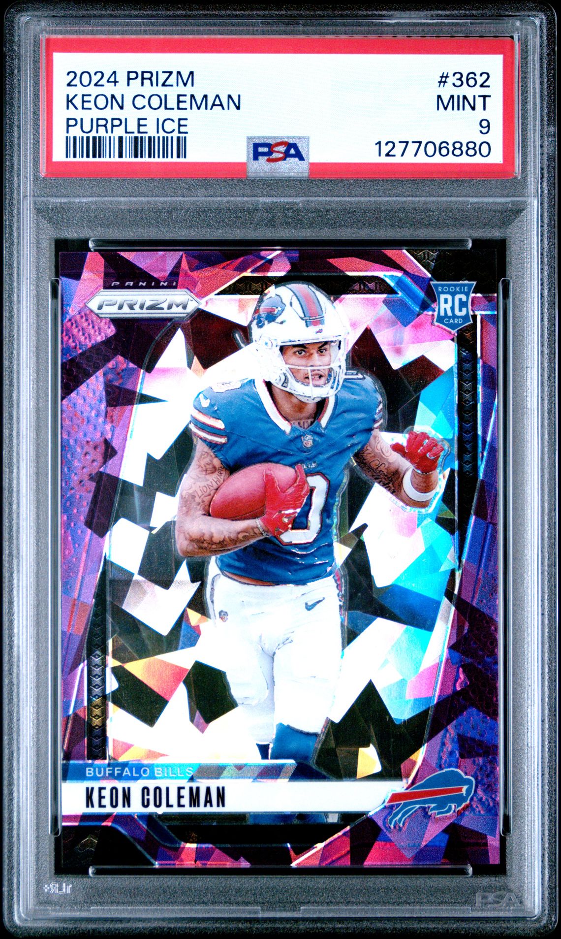 2024 Panini Prizm Keon Coleman #362 (Purple Ice) Mint 9 front