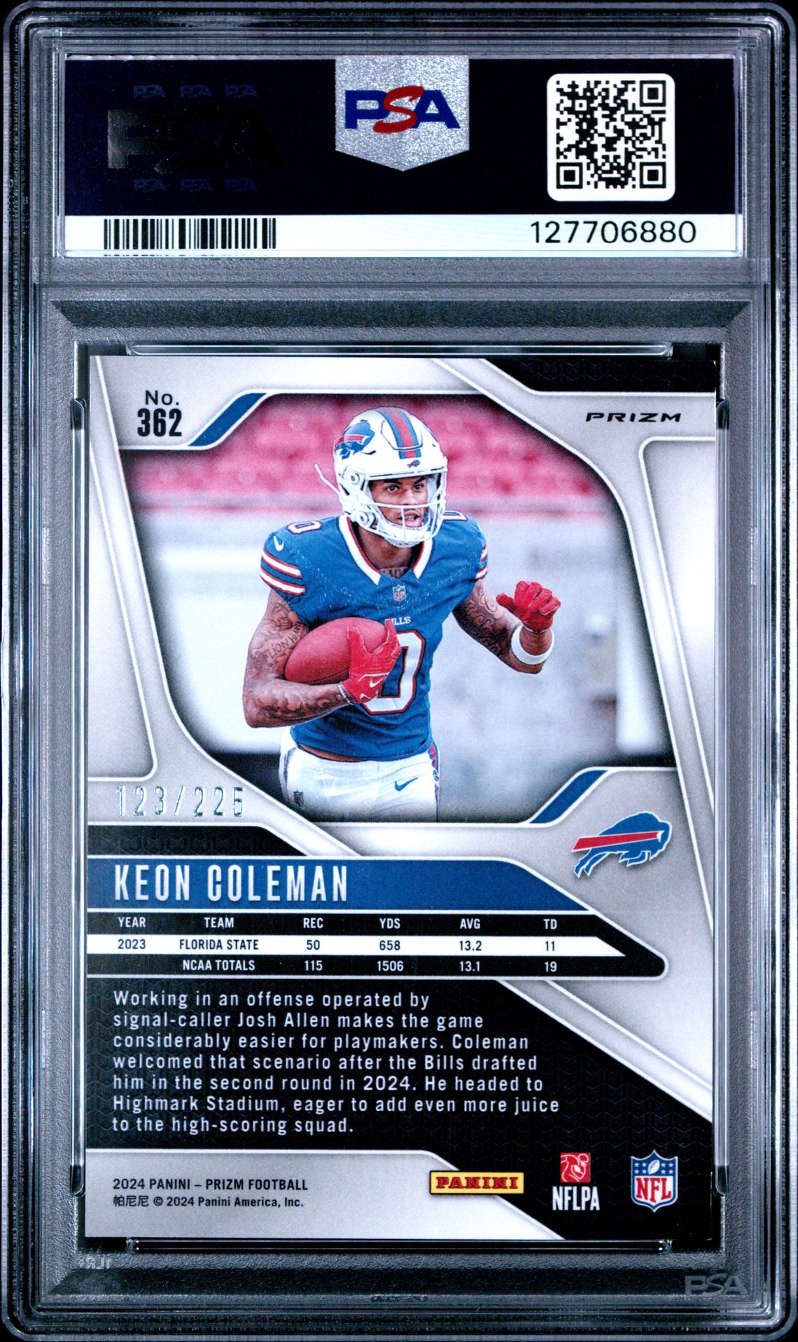 2024 Panini Prizm Keon Coleman #362 (Purple Ice) Mint 9 back