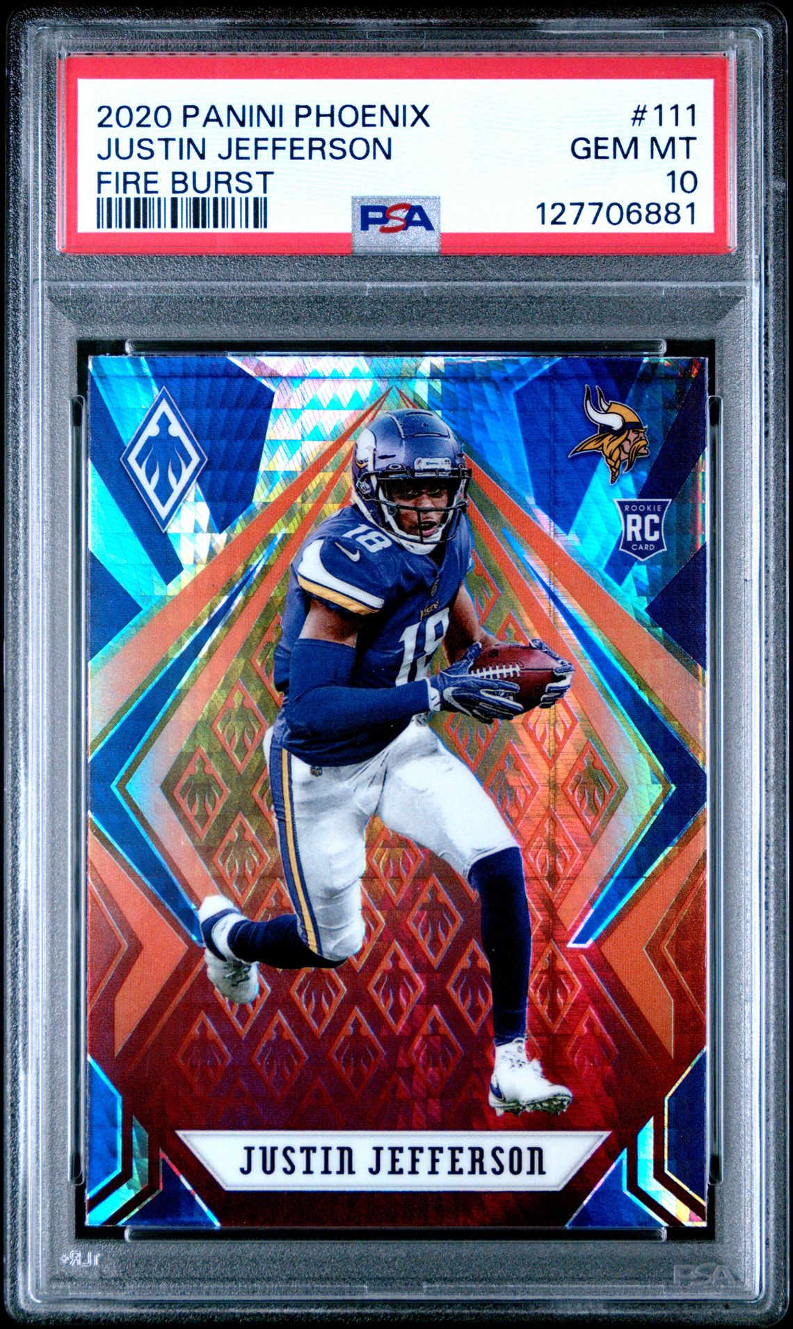 2020 Panini Phoenix Justin Jefferson #111 (Fire Burst) Gem Mt 10 front