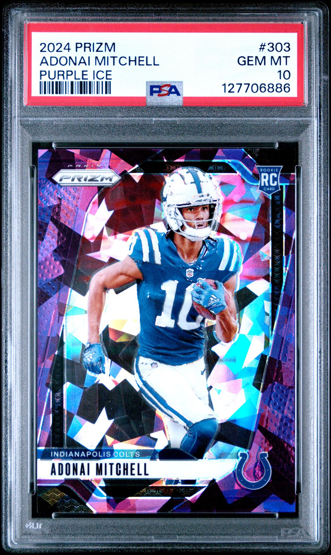 2024 Panini Prizm Adonai Mitchell #303 (Purple Ice) Gem Mt 10 front