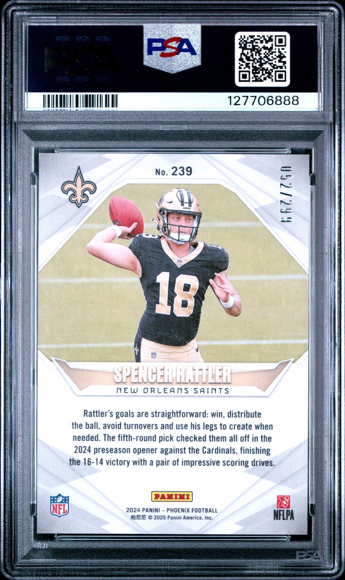 2024 Panini Phoenix Spencer Rattler #239 (Red Fade) Gem Mt 10 back