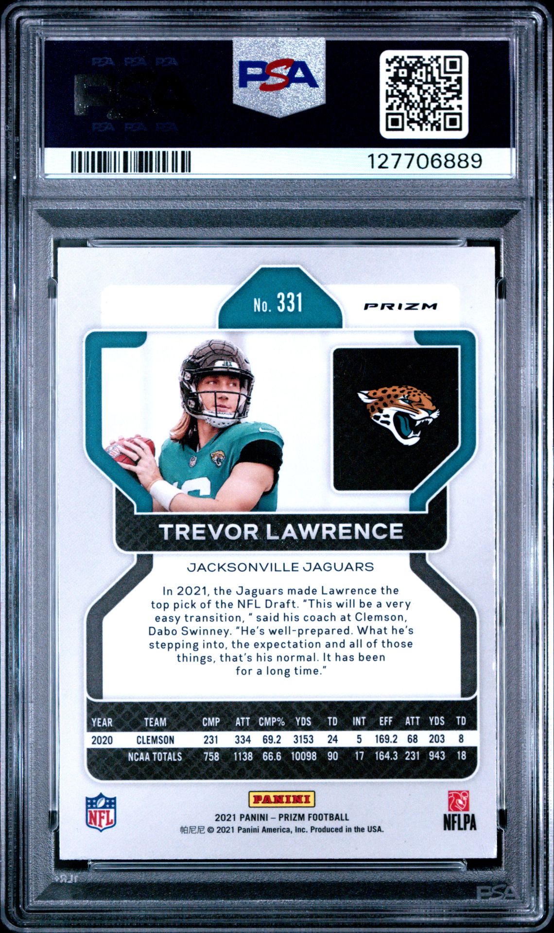 2021 Panini Prizm Trevor Lawrence #331 (Disco Prizm) Nm 7 back