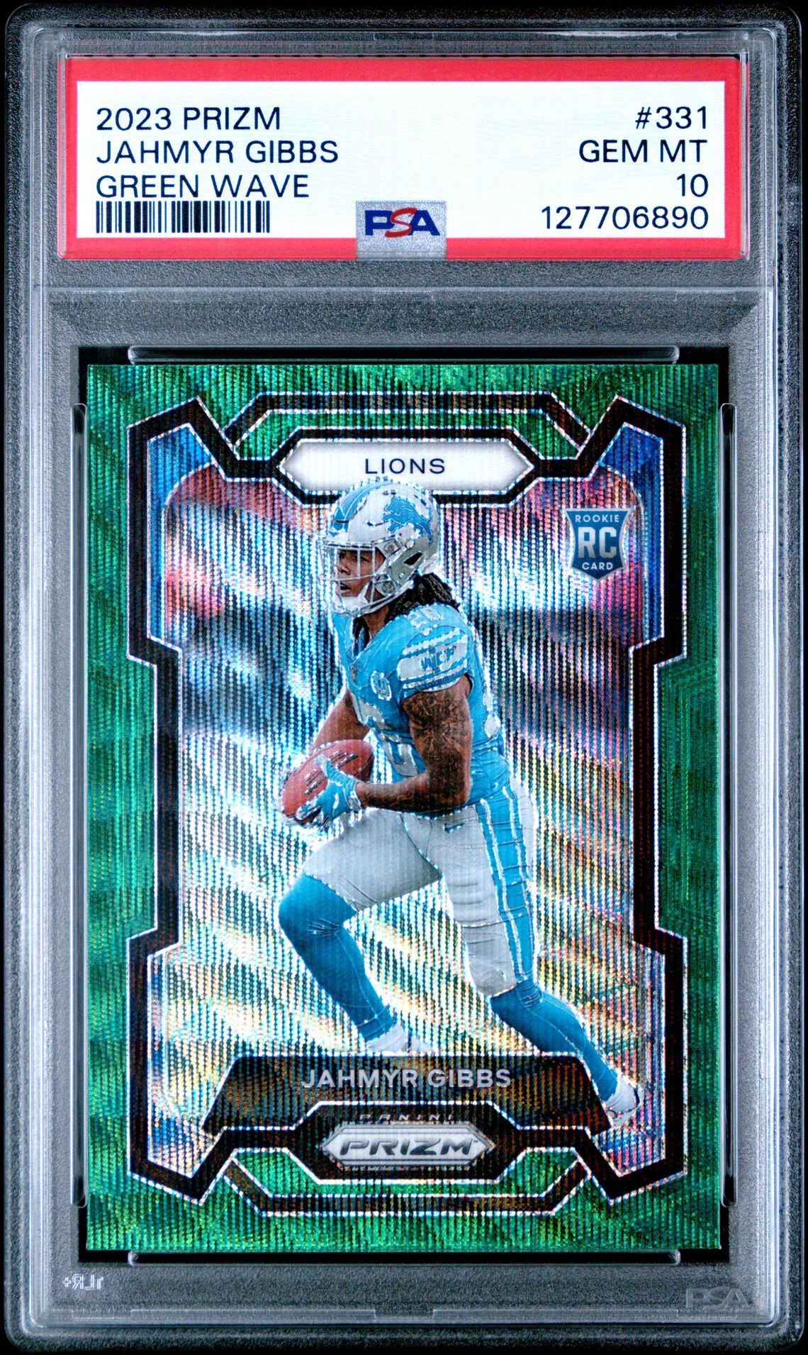 2023 Panini Prizm Jahmyr Gibbs #331 (Green Wave) Gem Mt 10 front