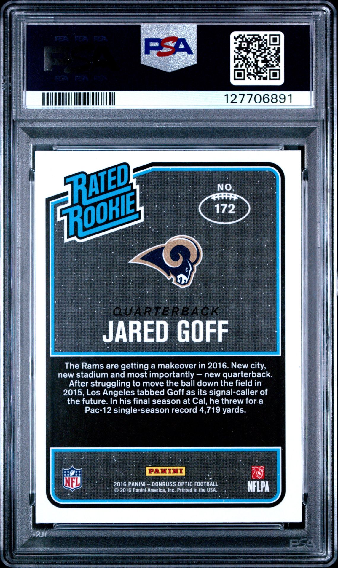 2016 Panini Donruss Optic Jared Goff #172 (Pink) Mint 9 back