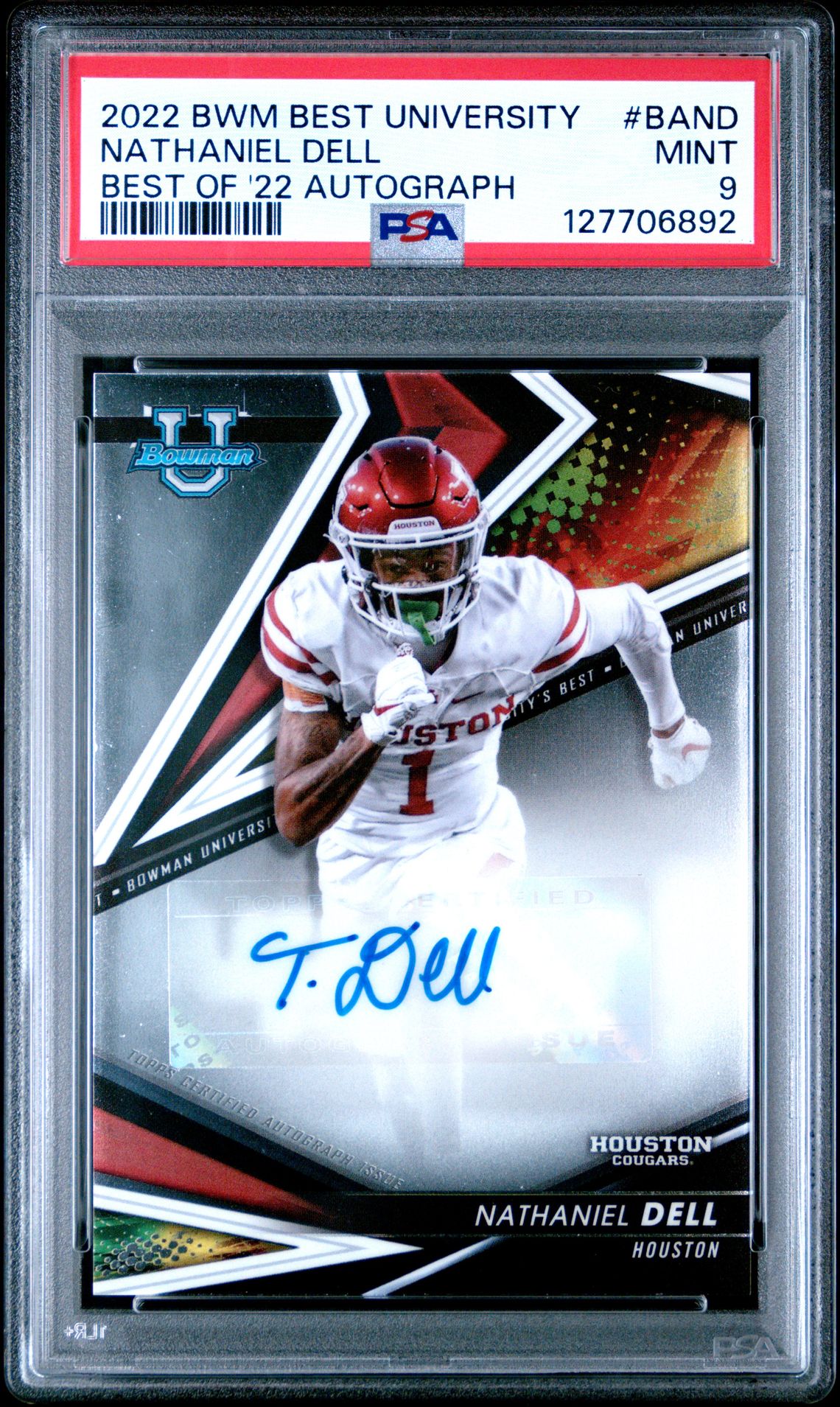 2022 Bowman's Best University Best Of 2022 Autographs Nathaniel Dell #Band (Best Of '22 Autograph) Mint 9 front