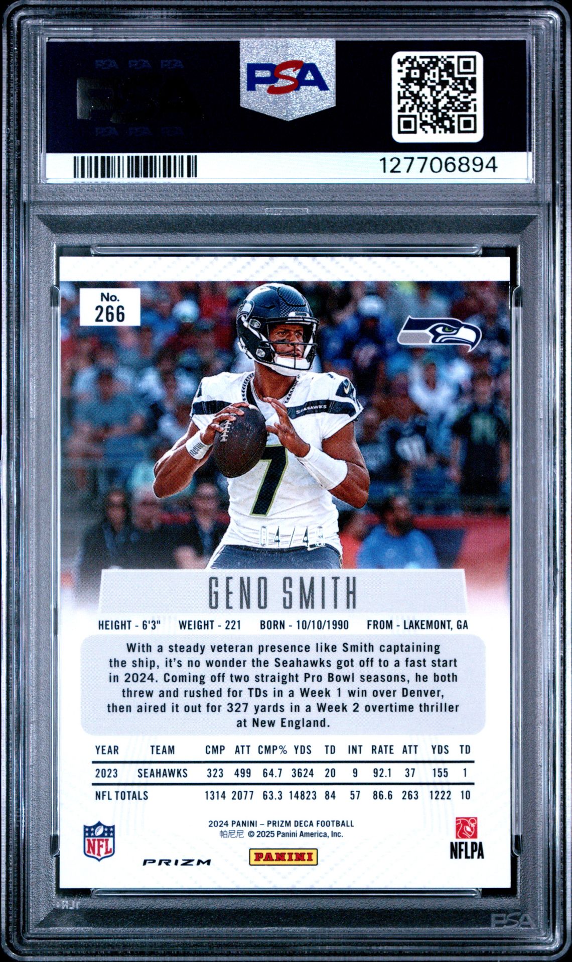 2024 Panini Prizm Deca Geno Smith #266 (Orange Prizm) Mint 9 back