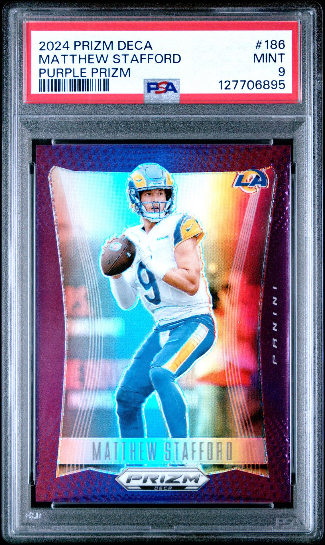 2024 Panini Prizm Deca Matthew Stafford #186 (Purple Prizm) Mint 9 front