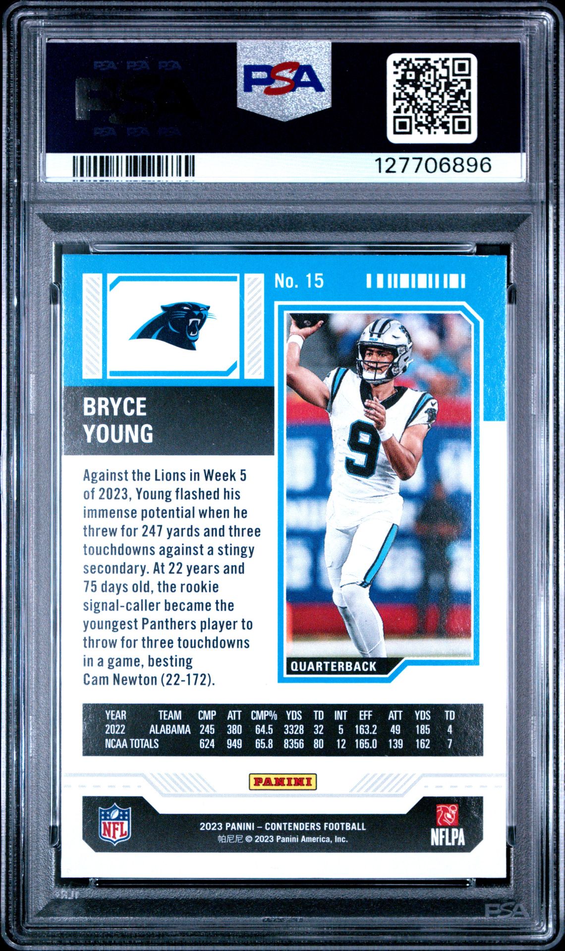 2023 Panini Contenders Bryce Young #15 Mint 9 back