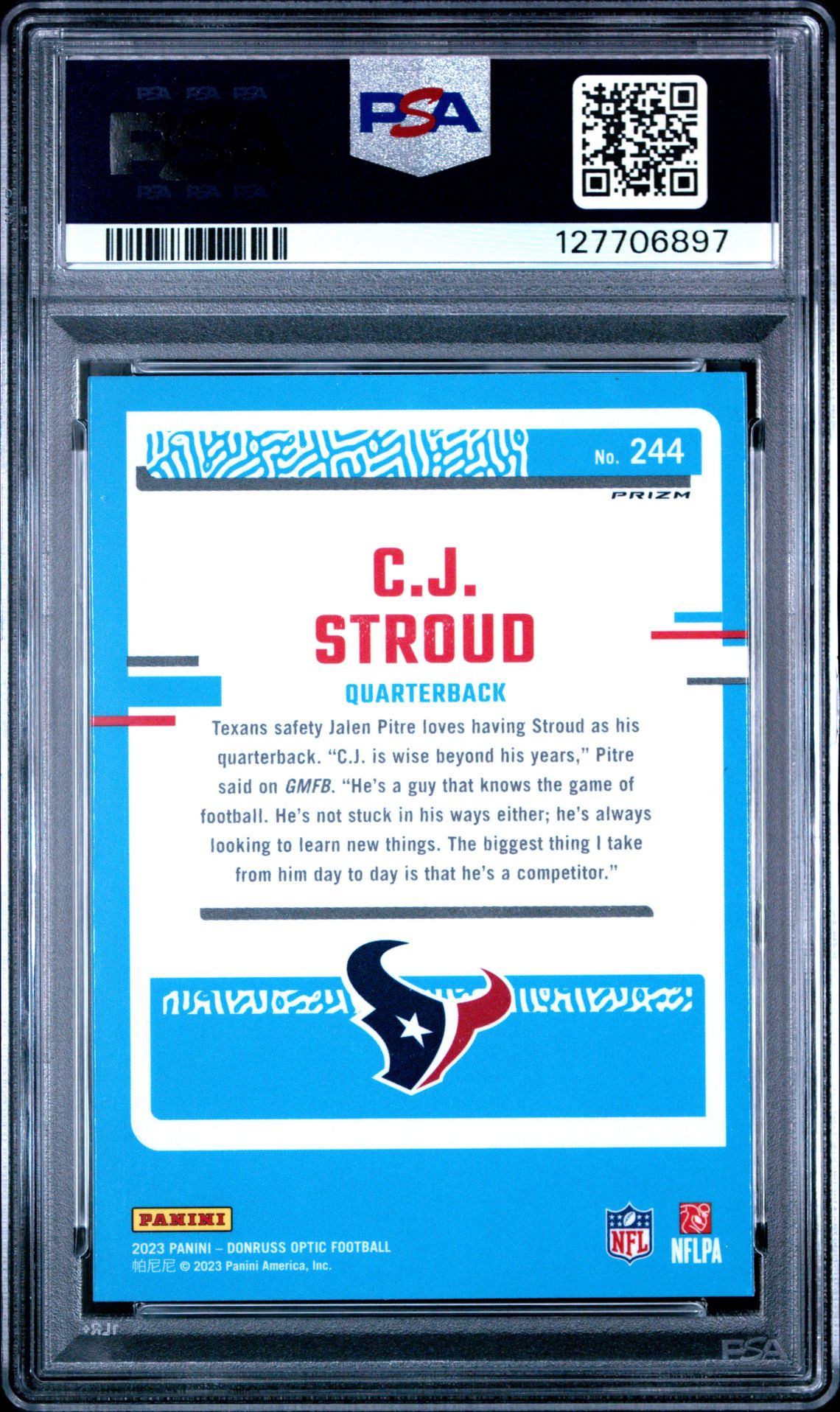 2023 Panini Donruss Optic Cj Stroud #244 (Blue Hyper) Mint 9 back