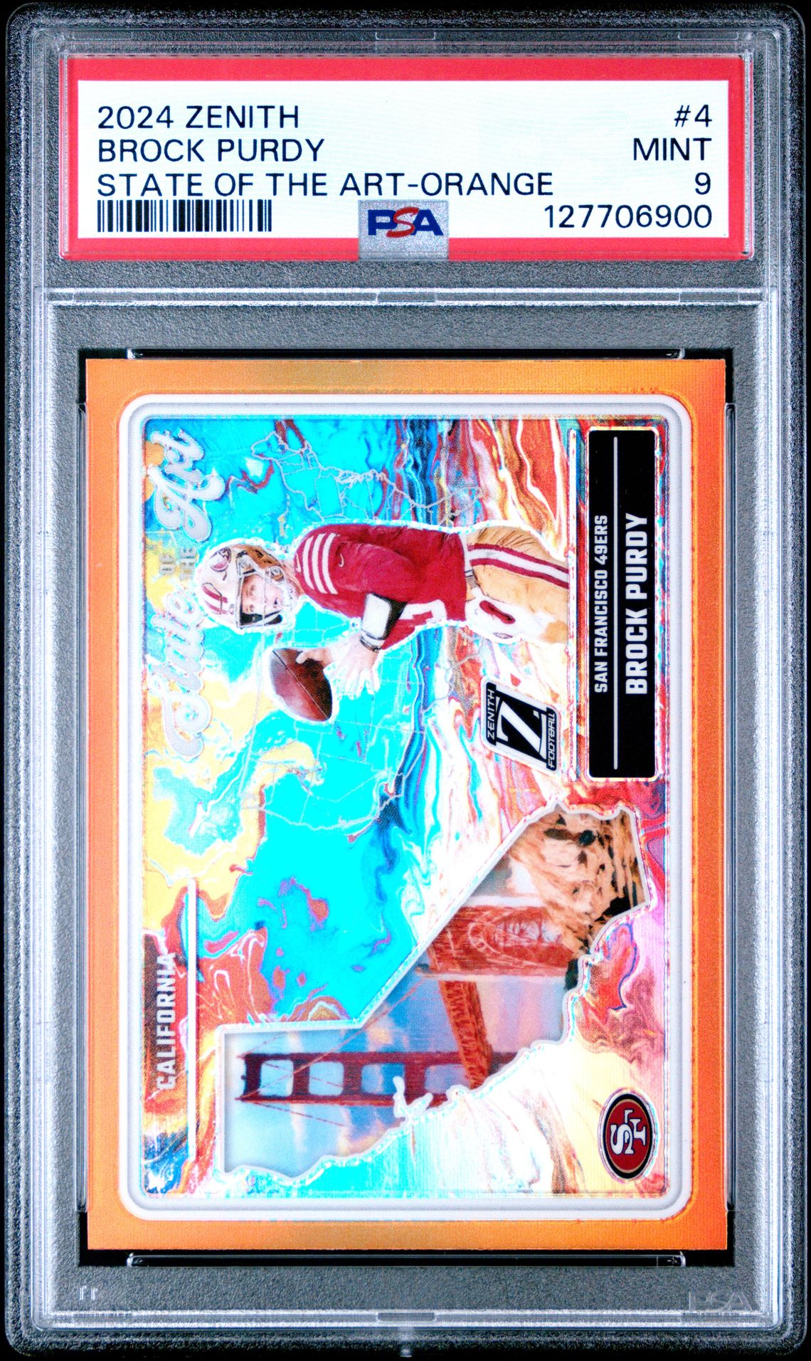 2024 Panini Zenith State Of The Art Brock Purdy #4 (State Of The Art-Orange) Mint 9 front