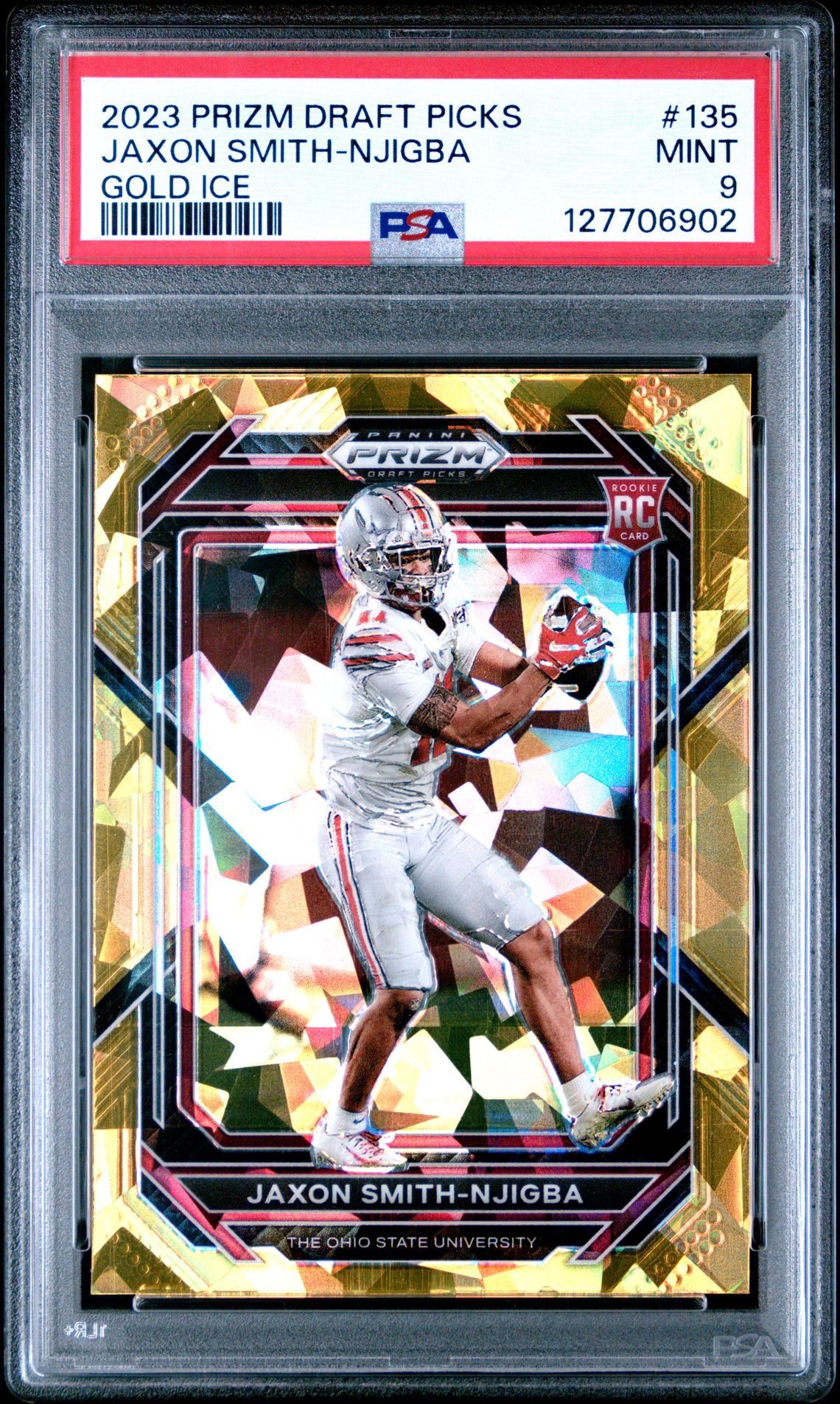 2023 Panini Prizm Draft Picks Jaxon Smith-Njigba #135 (Gold Ice) Mint 9 front