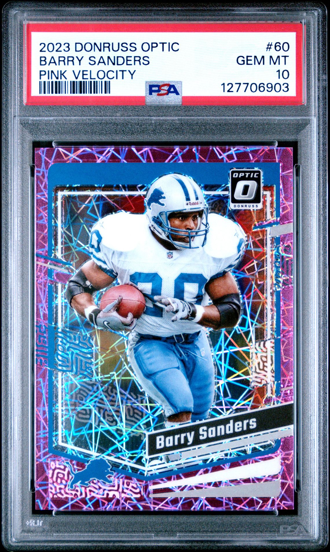 2023 Panini Donruss Optic Barry Sanders #60 (Pink Velocity) Gem Mt 10 front