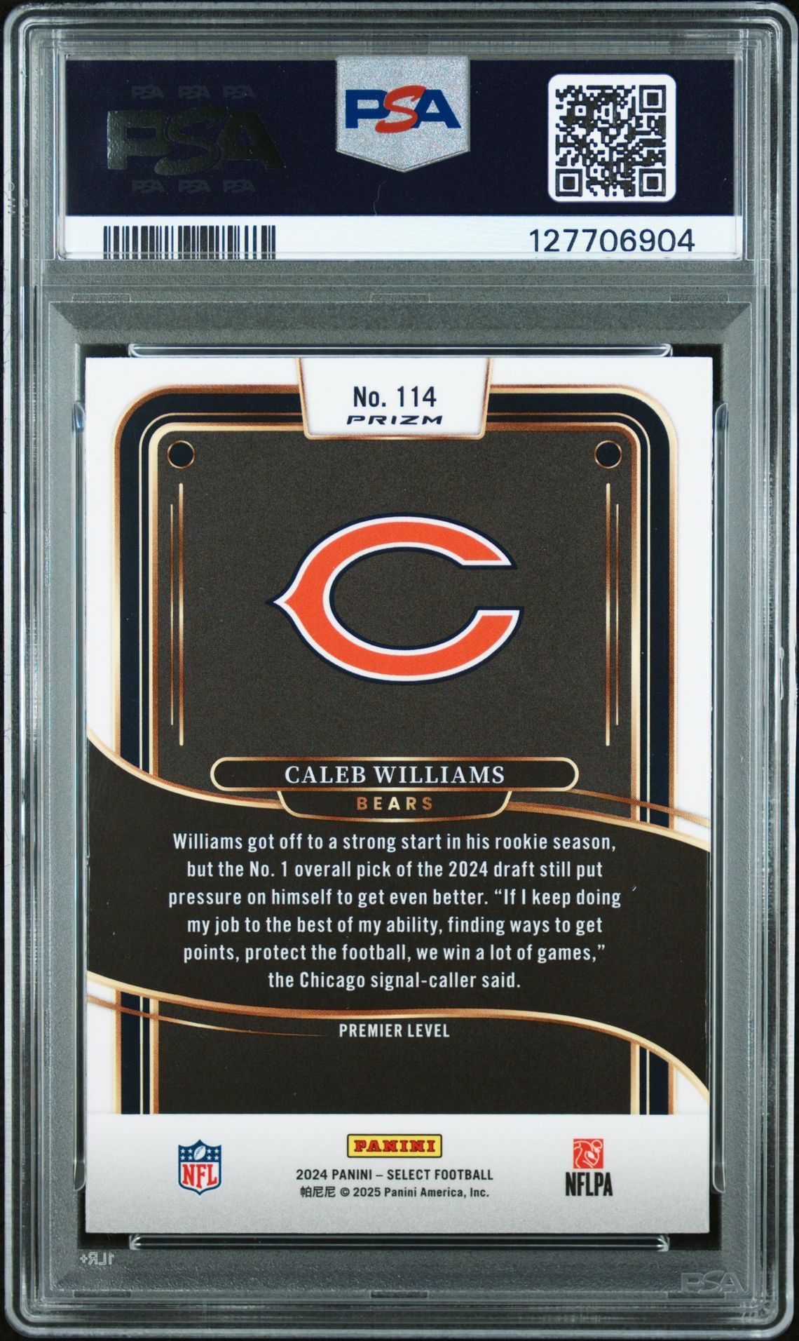 2024 Panini Select Caleb Williams #114 (Red & Blue Shock) Mint 9 back