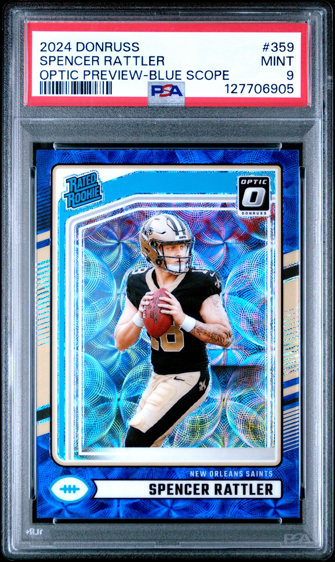 2024 Panini Donruss Spencer Rattler #359 (Optic Preview-Blue Scope) Mint 9 front