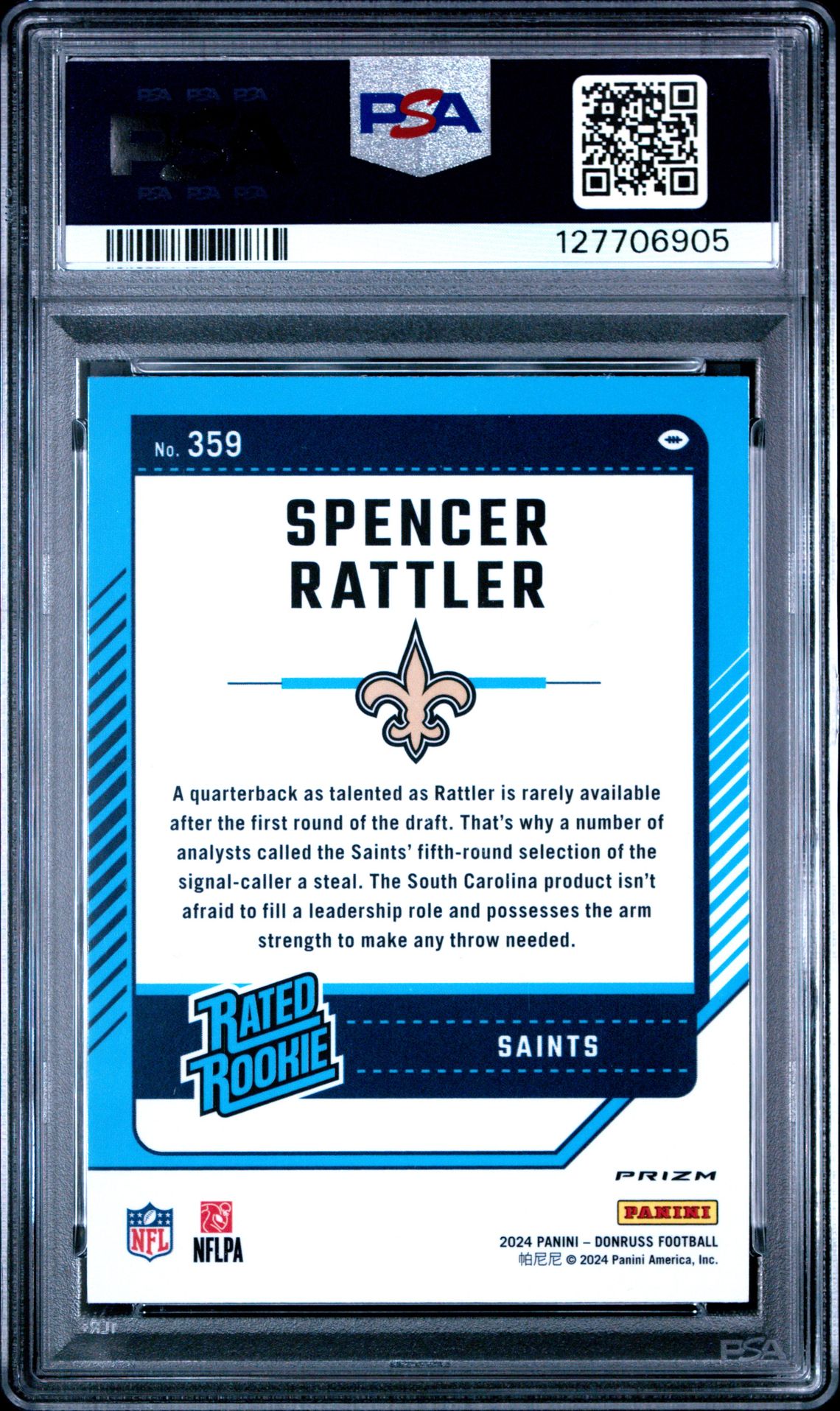 2024 Panini Donruss Spencer Rattler #359 (Optic Preview-Blue Scope) Mint 9 back