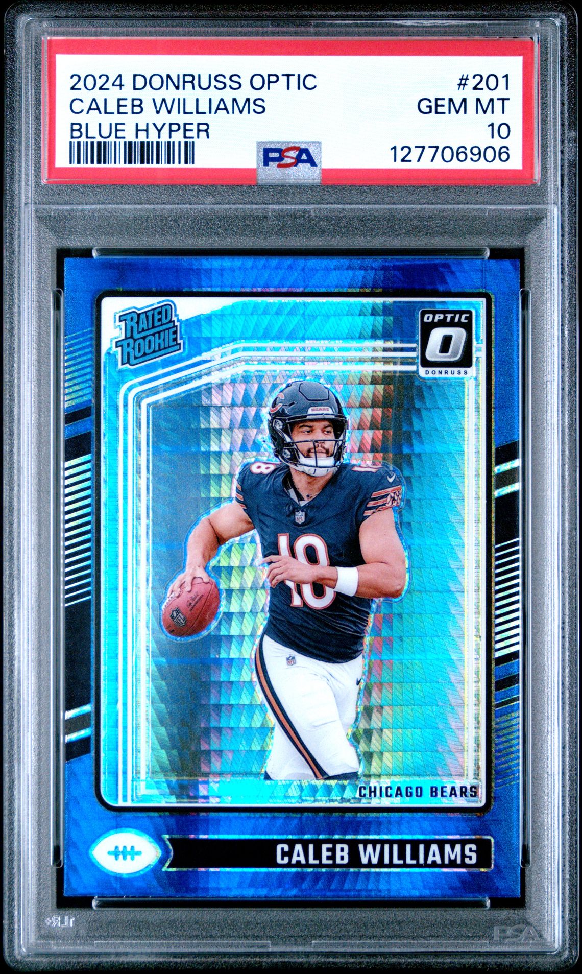 2024 Panini Donruss Optic Caleb Williams #201 (Blue Hyper) Gem Mt 10 front