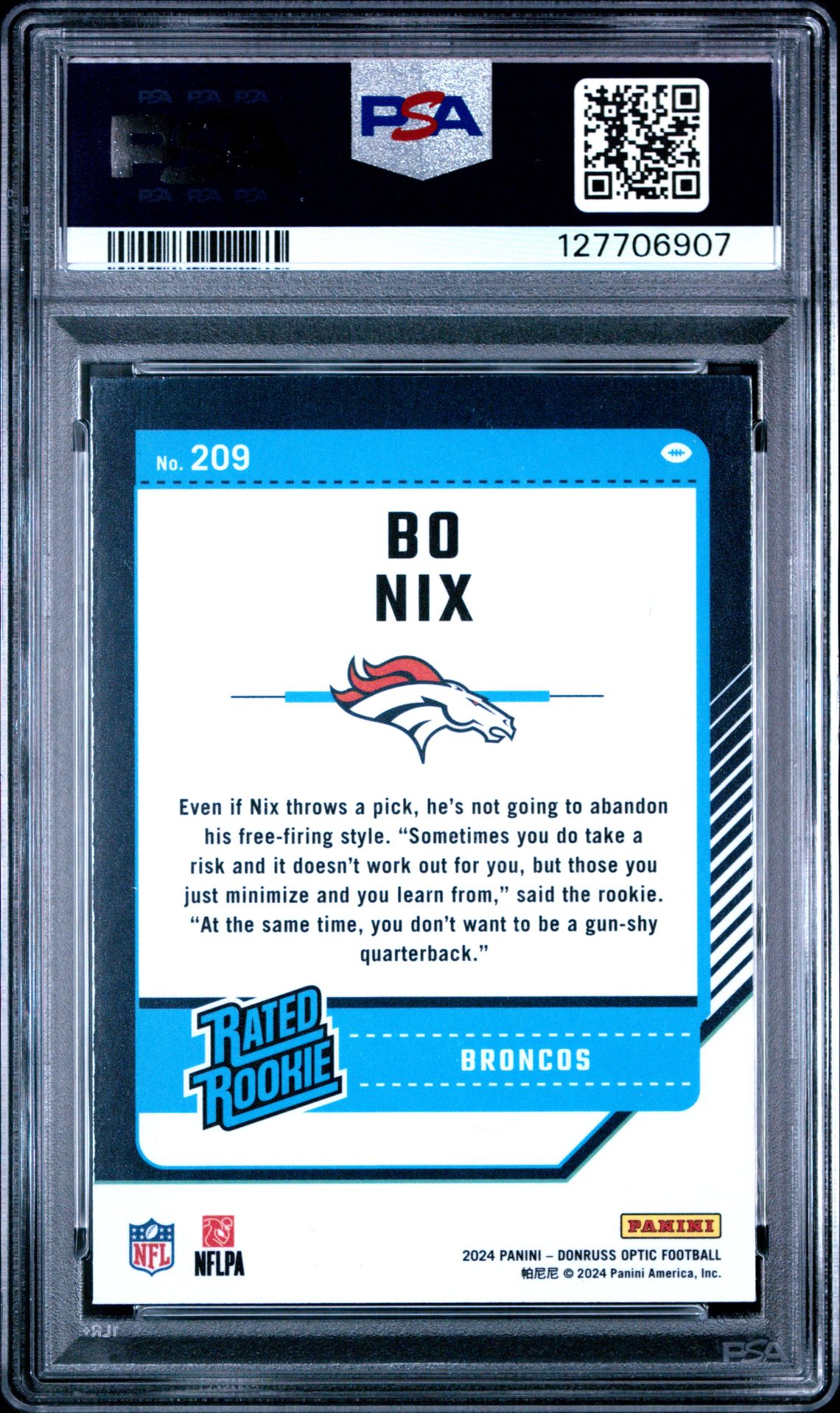 2024 Panini Donruss Optic Bo Nix #209 Mint 9 back