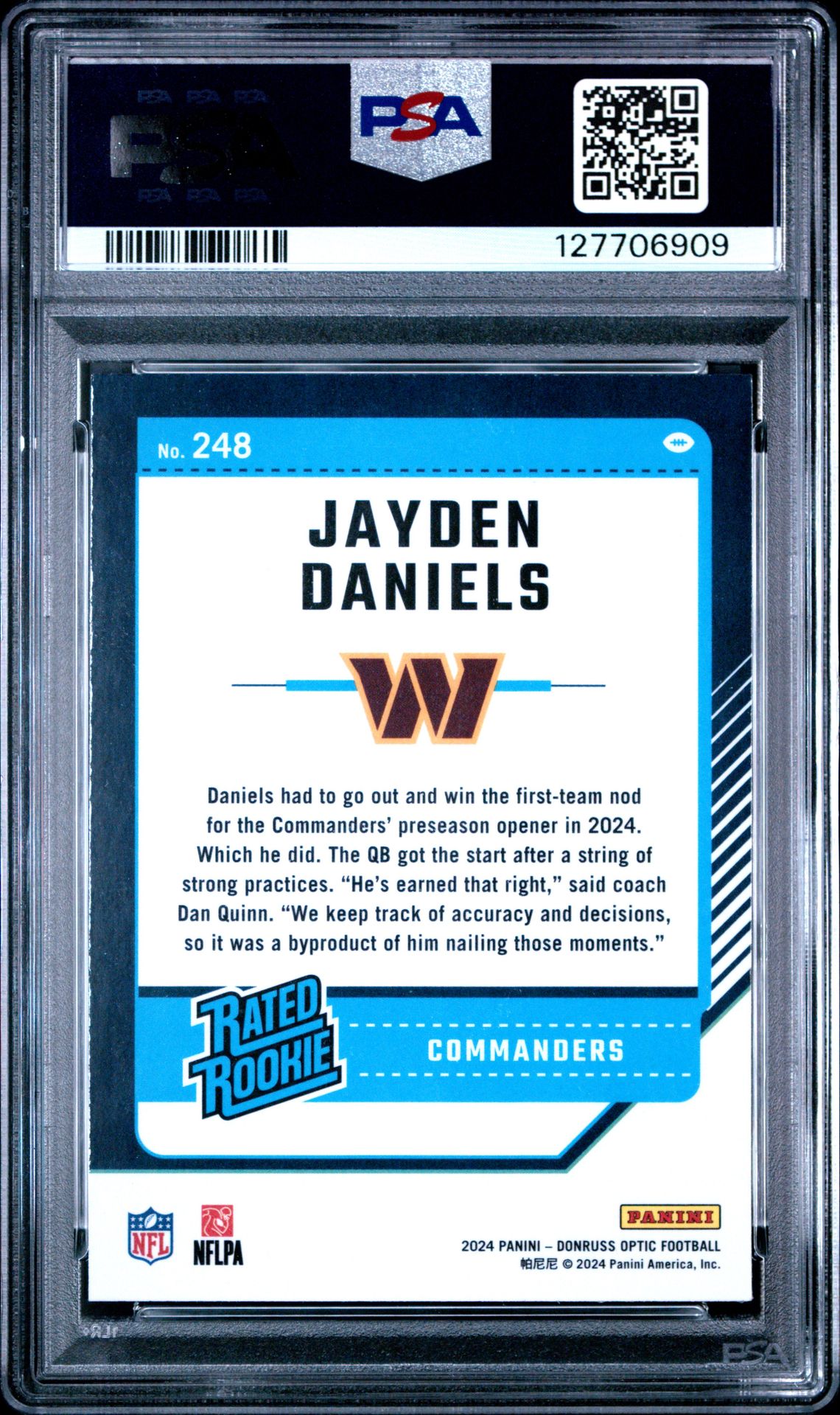 2024 Panini Donruss Optic Jayden Daniels #248 Mint 9 back