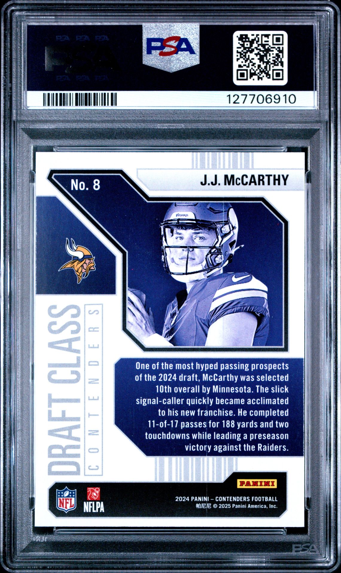 2024 Panini Contenders Draft Class Contenders Jj Mccarthy #8 Mint 9 back