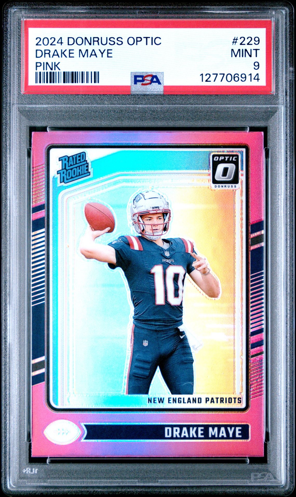 2024 Panini Donruss Optic Drake Maye #229 (Pink) Mint 9 front