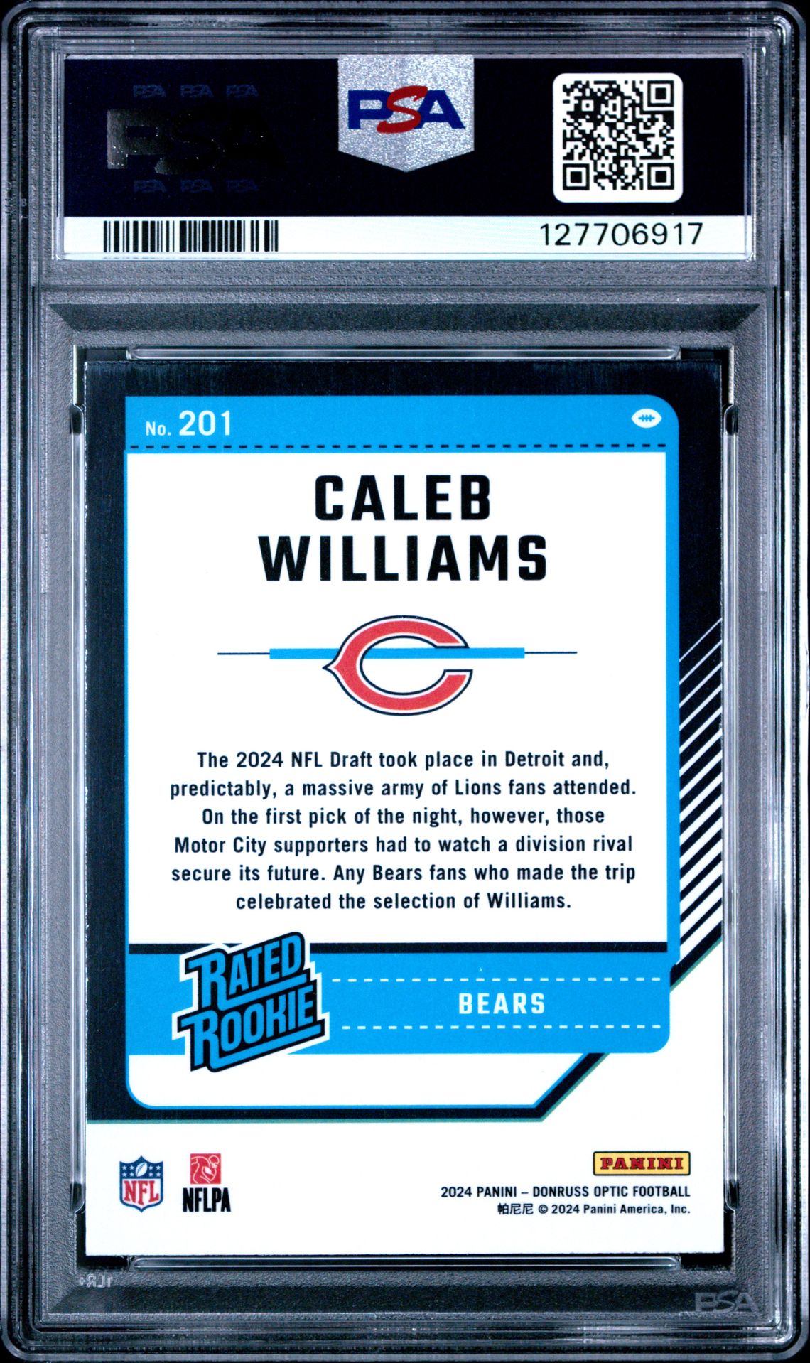 2024 Panini Donruss Optic Caleb Williams #201 Gem Mt 10 back