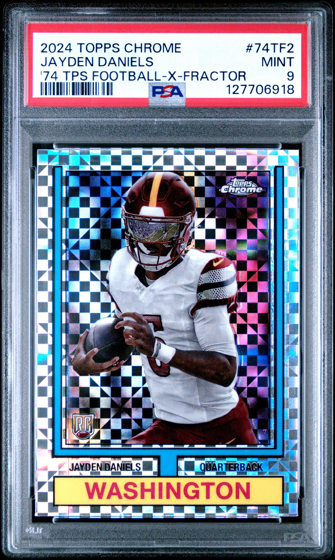 2024 Topps Chrome 1974 Topps Football Jayden Daniels #74Tf2 ('74 Tps Football-X-Fractor) Mint 9 front