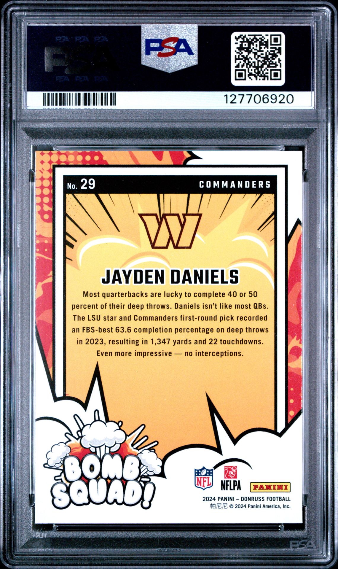 2024 Panini Donruss Bomb Squad Jayden Daniels #29 Gem Mt 10 back