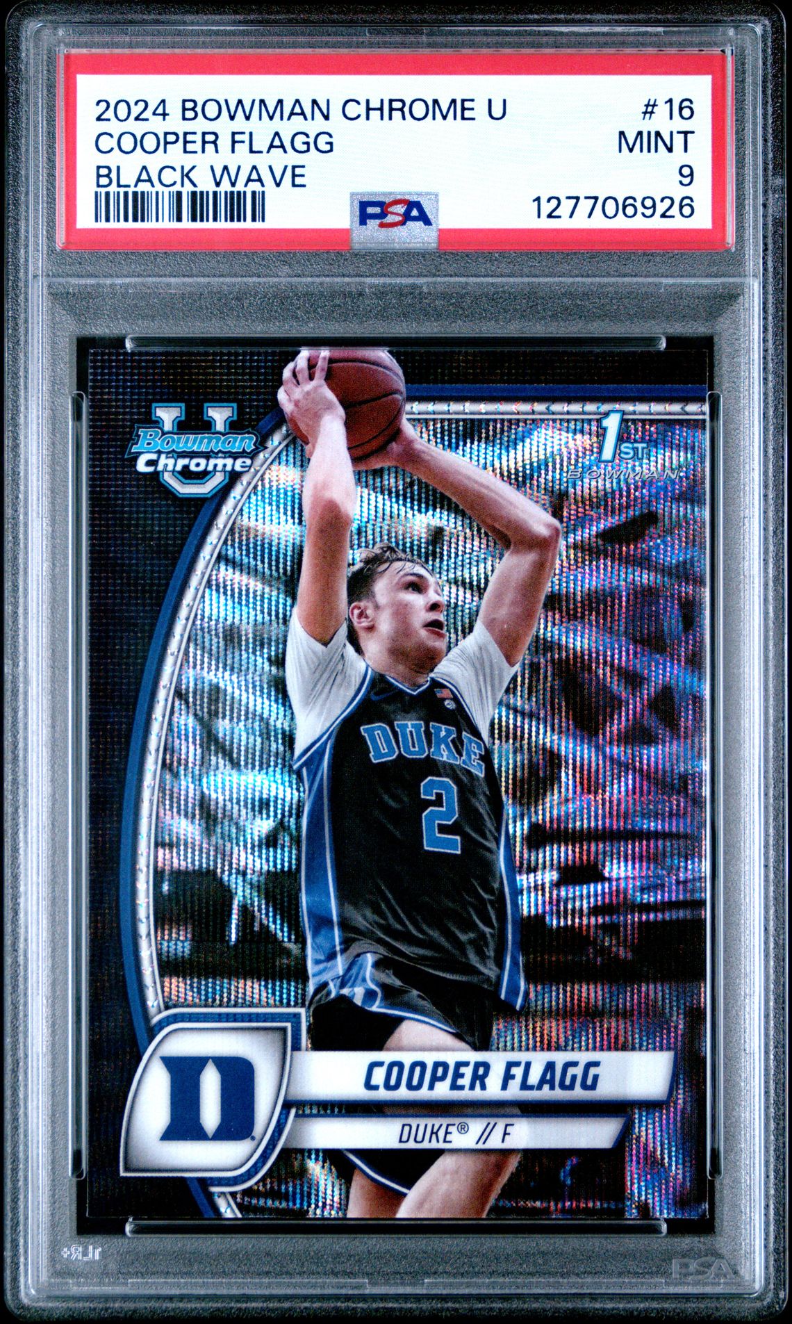 2024 Bowman Chrome University Cooper Flagg #16 (Black Wave) Mint 9 front