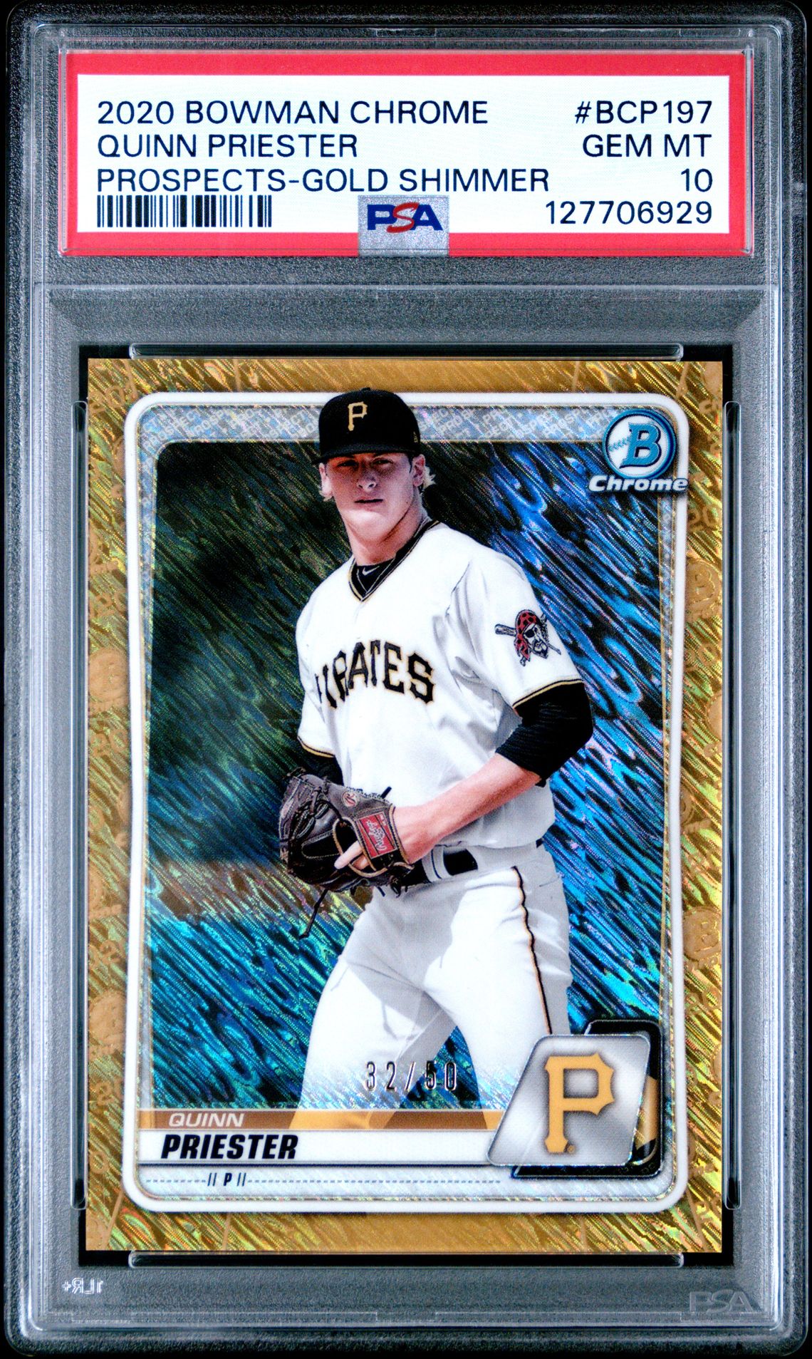 2020 Bowman Chrome Prospects Quinn Priester #Bcp197 (Prospects-Gold Shimmer) Gem Mt 10 front