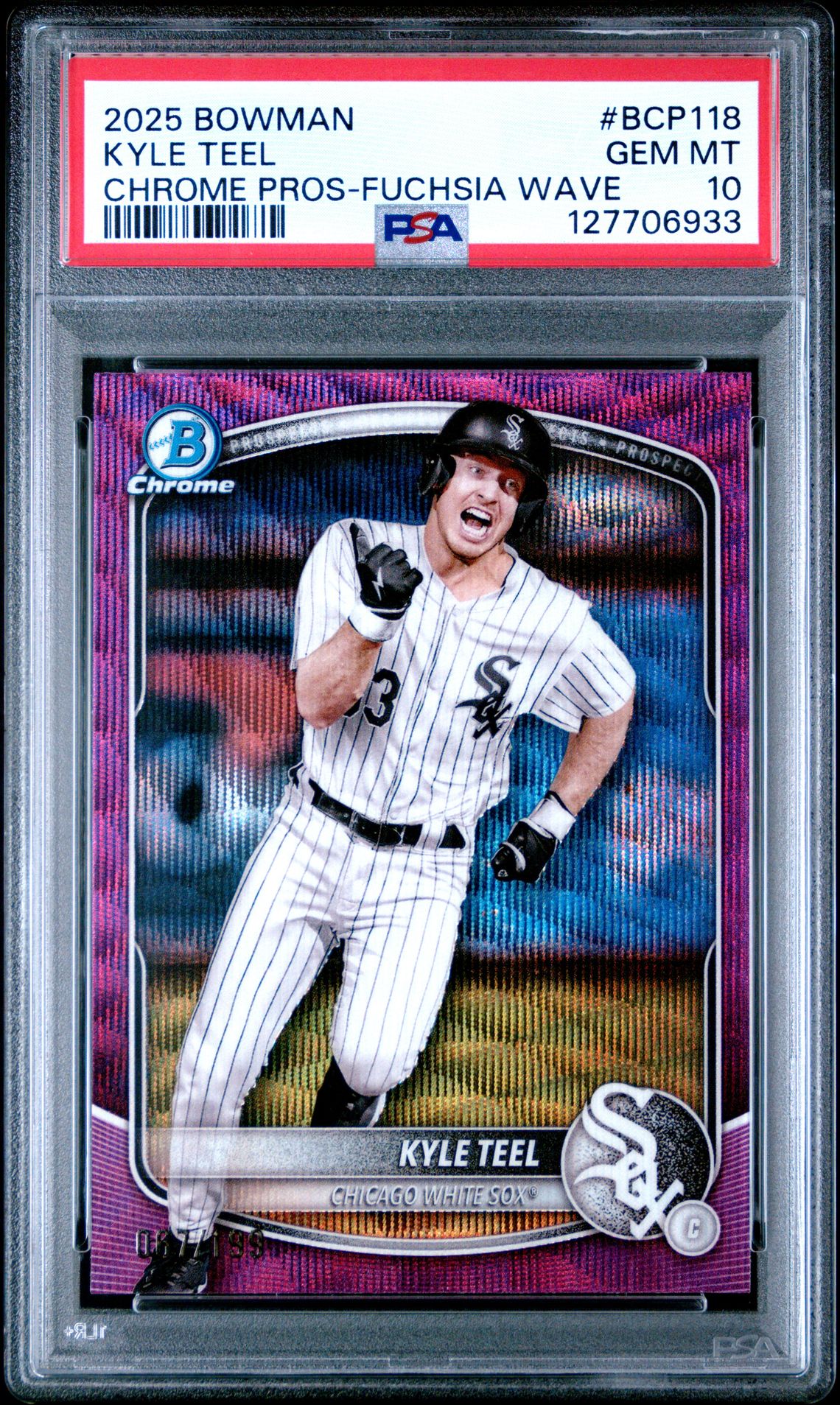 2025 Bowman Chrome Prospects Kyle Teel #Bcp118 (Chrome Pros-Fuchsia Wave) Gem Mt 10 front