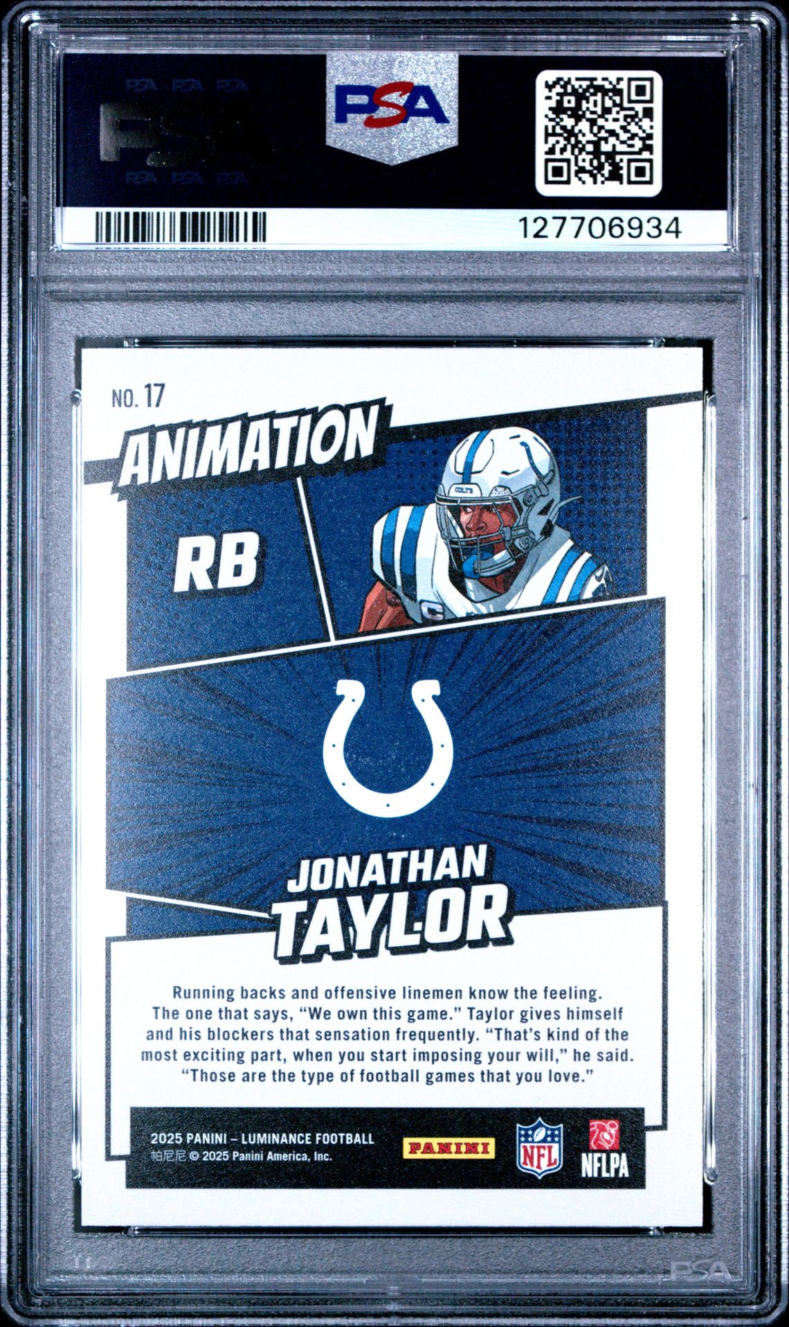 2025 Panini Luminance Animation Jonathan Taylor #17 Gem Mt 10 back