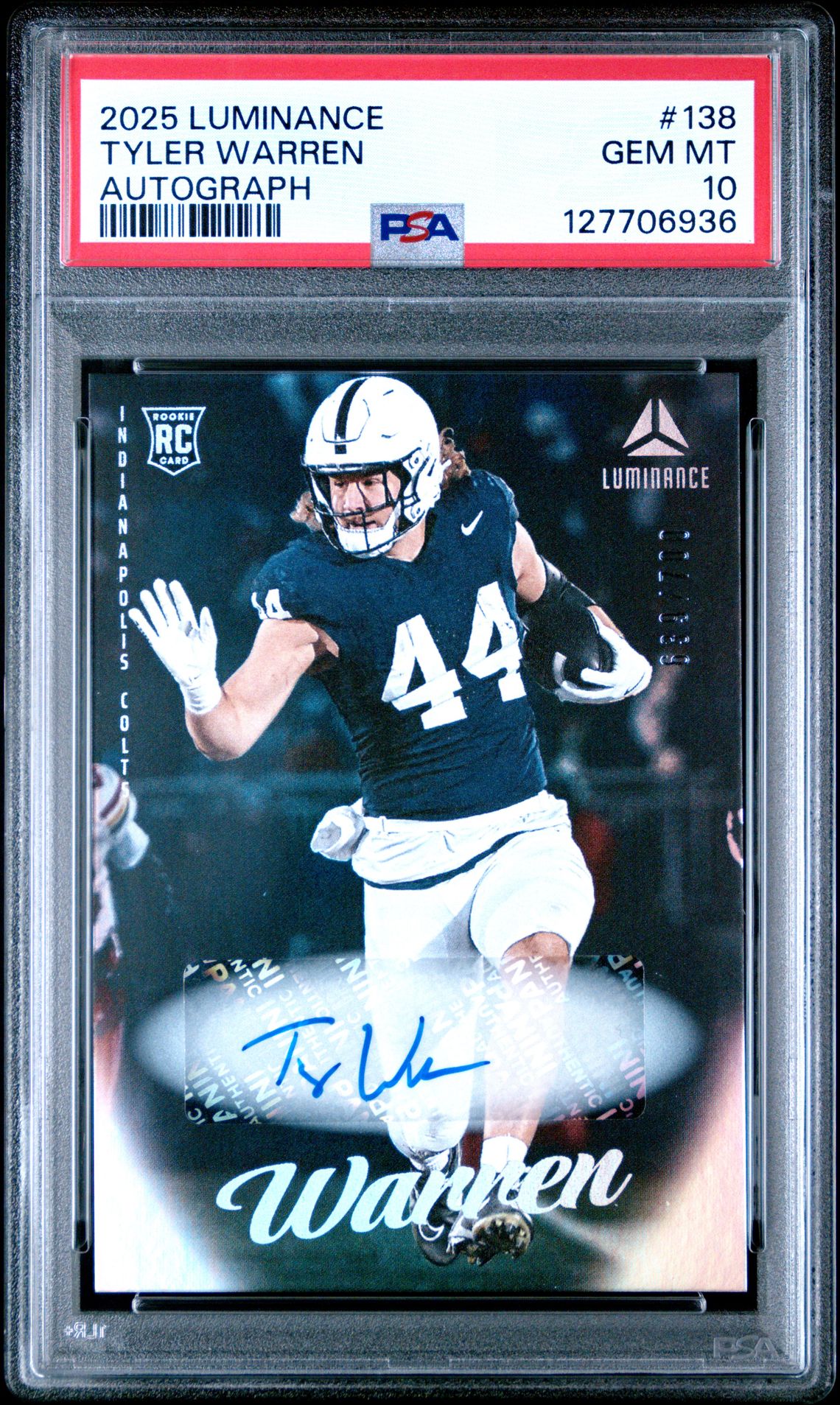 2025 Panini Luminance Tyler Warren #138 (Autograph) Gem Mt 10 front