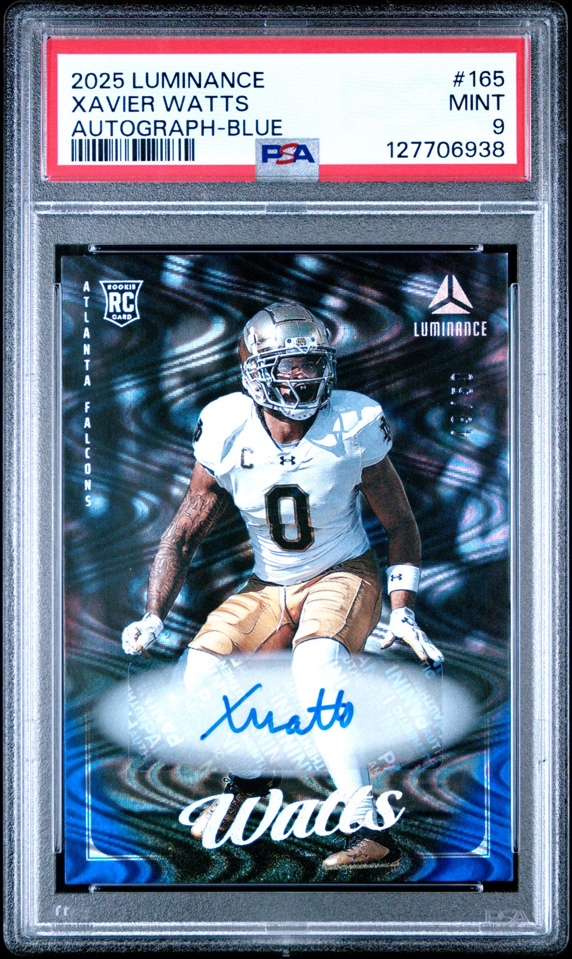 2025 Panini Luminance Xavier Watts #165 (Autograph-Blue) Mint 9 front