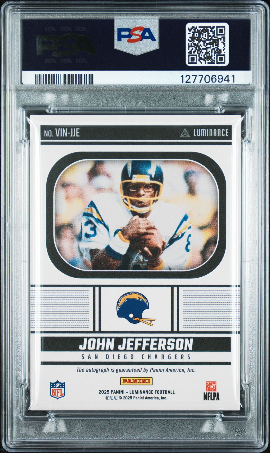 2025 Panini Luminance Vintage Autographs John Jefferson #Vinjje Gem Mt 10 back