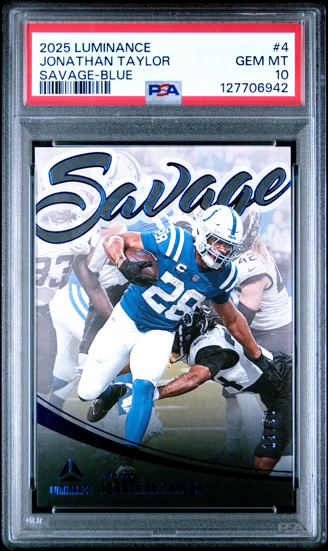 2025 Panini Luminance Savage Jonathan Taylor #4 (Savage-Blue) Gem Mt 10 front
