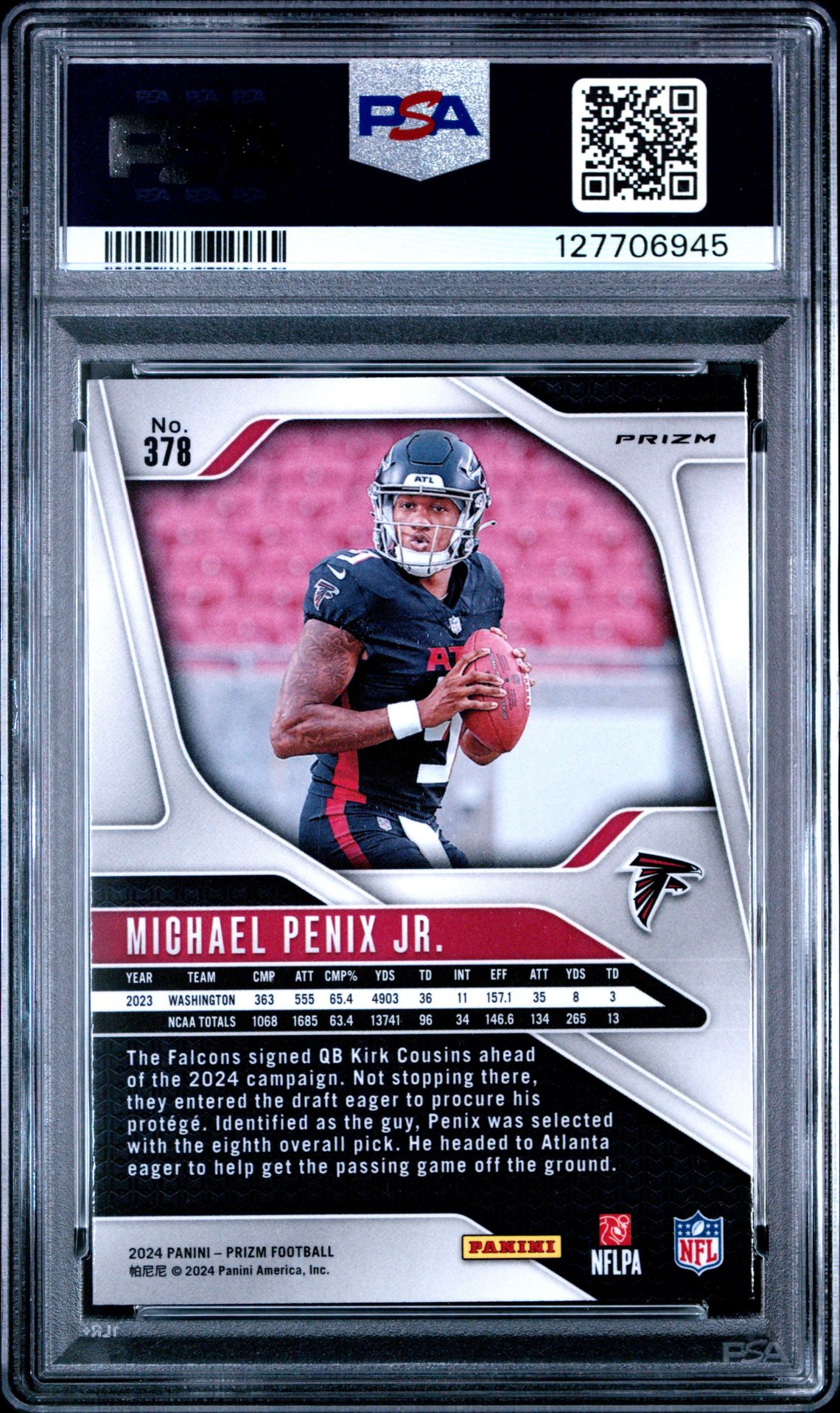 2024 Panini Prizm Michael Penix Jr. #378 (Disco Prizm) Mint 9 back