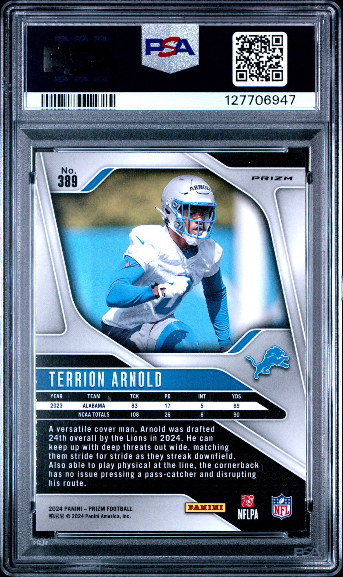 2024 Panini Prizm Terrion Arnold #389 (Silver Prizm) Gem Mt 10 back