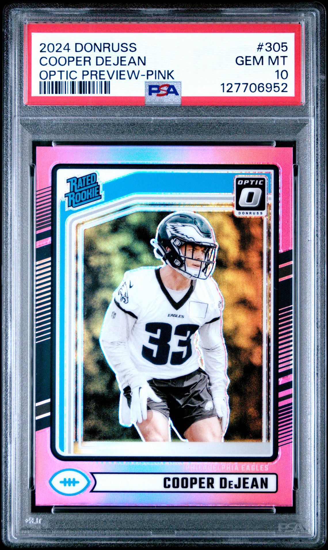 2024 Panini Donruss Cooper Dejean #305 (Optic Preview-Pink) Gem Mt 10 front