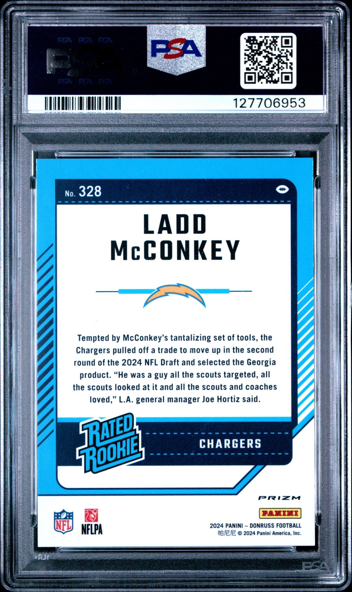 2024 Panini Donruss Ladd Mcconkey #328 (Optic Preview-Pink) Gem Mt 10 back