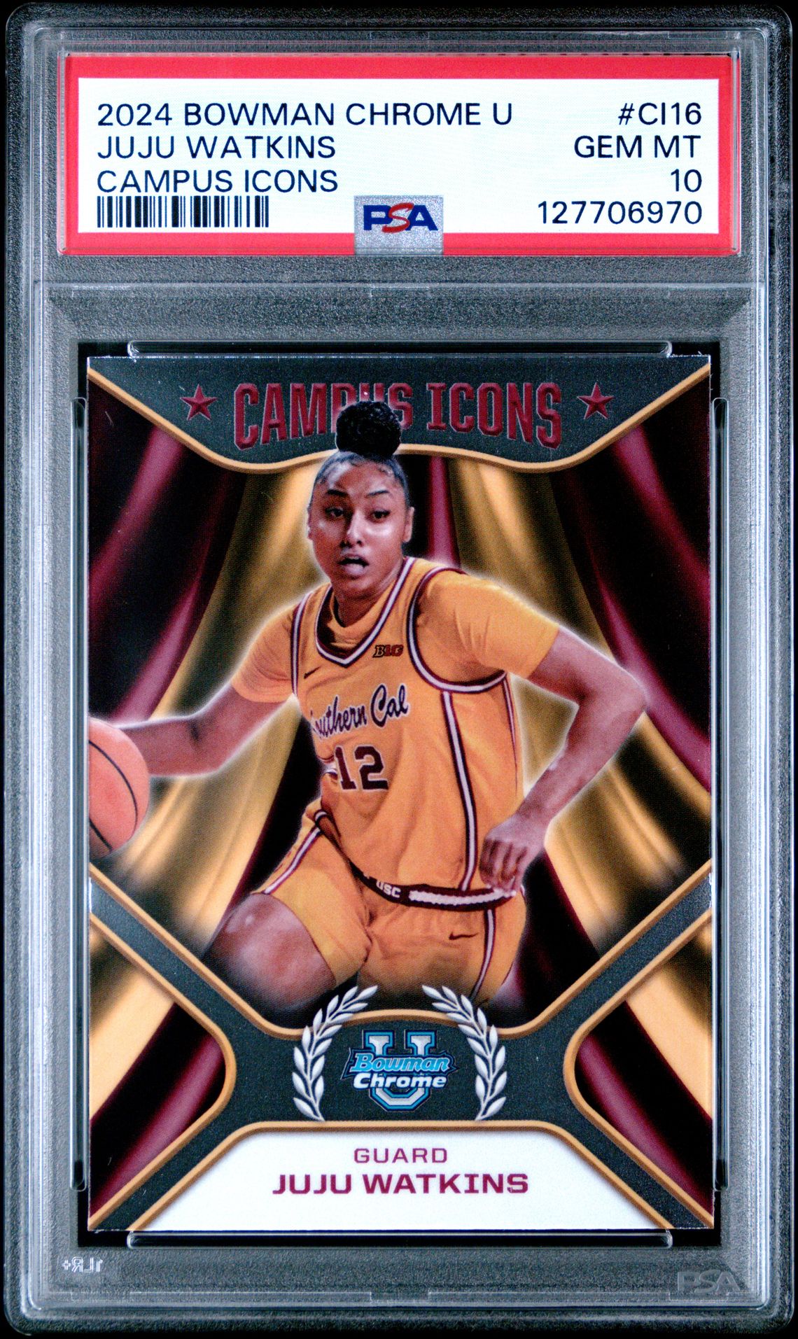 2024 Bowman Chrome University Campus Icons Juju Watkins #Ci16 Gem Mt 10 front