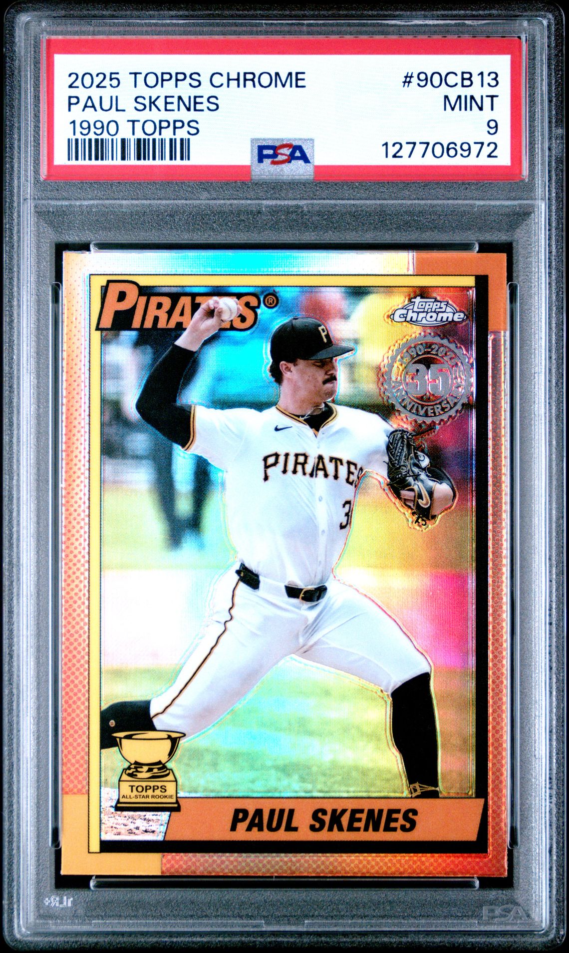 2025 Topps Chrome 1990 Topps Paul Skenes #90Cb13 Mint 9 front