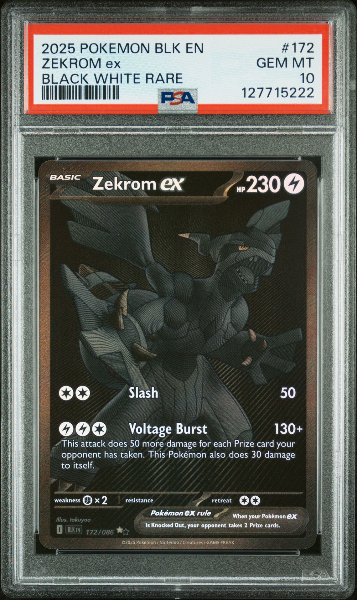 2025 Pokemon Blk En-Black Bolt Zekrom Ex #172 (Black White Rare) Gem Mt 10 front