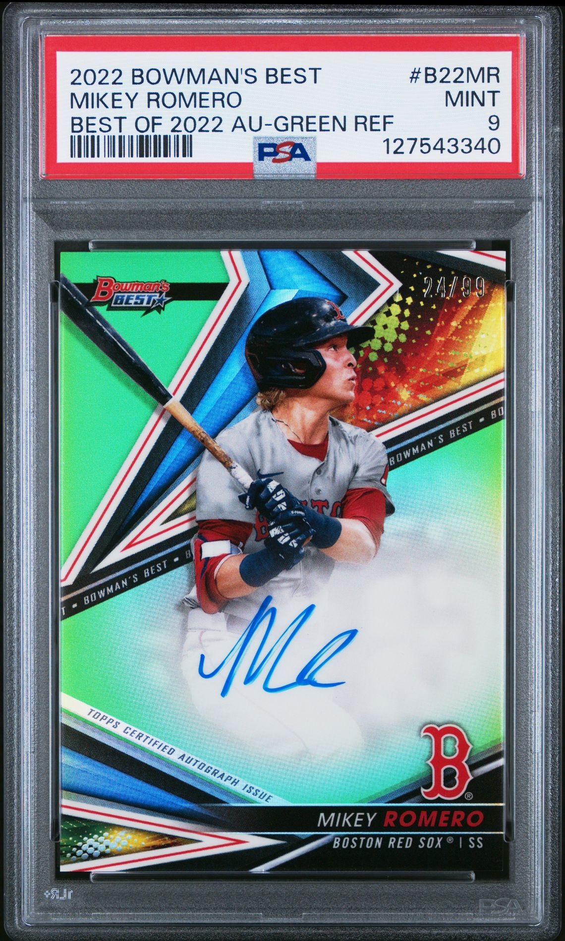 2022 Bowman's Best Best Of 2022 Autographs Mikey Romero #B22Mr (Best Of 2022 Au-Green Ref) Mint 9 front