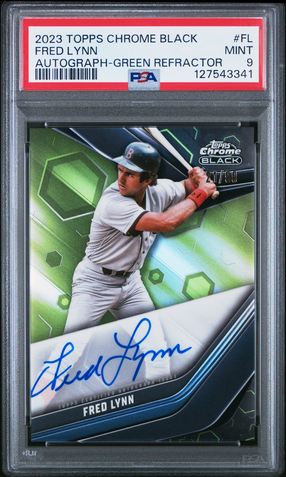 2023 Topps Chrome Black Autographs Fred Lynn #Fl (Autograph-Green Refractor) Mint 9 front