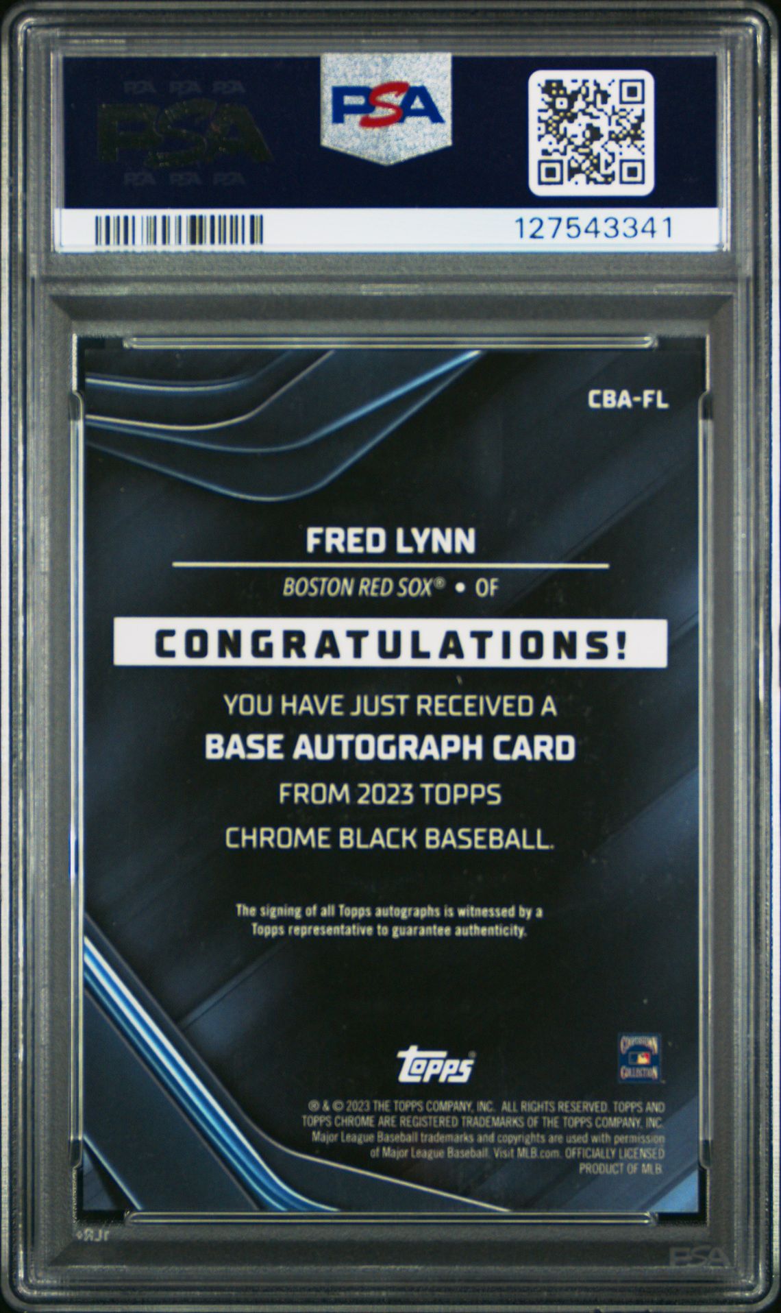 2023 Topps Chrome Black Autographs Fred Lynn #Fl (Autograph-Green Refractor) Mint 9 back