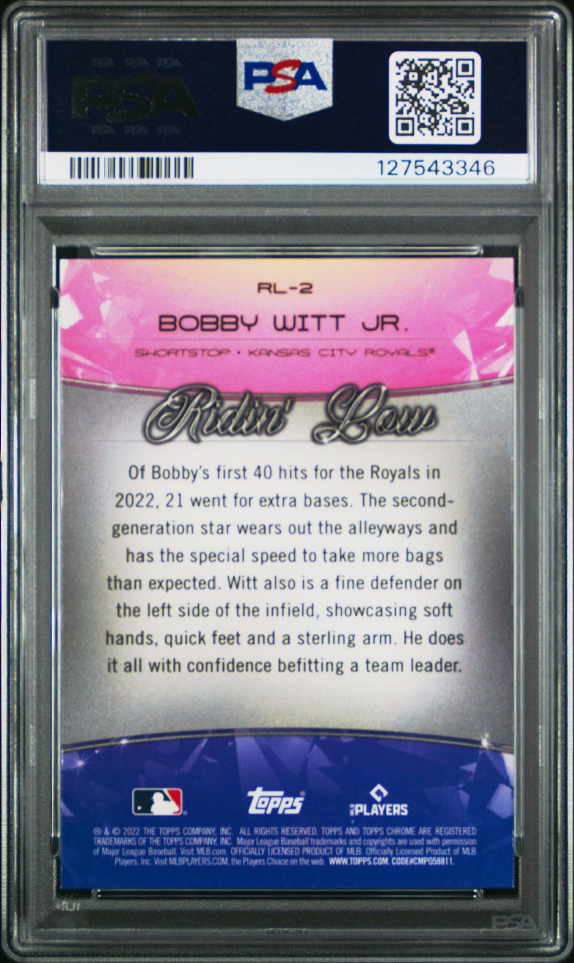 2022 Topps Chrome Ben Baller Ridin' Low Bobby Witt Jr. #Rl-2 (Ridin' Low) Gem Mt 10 back